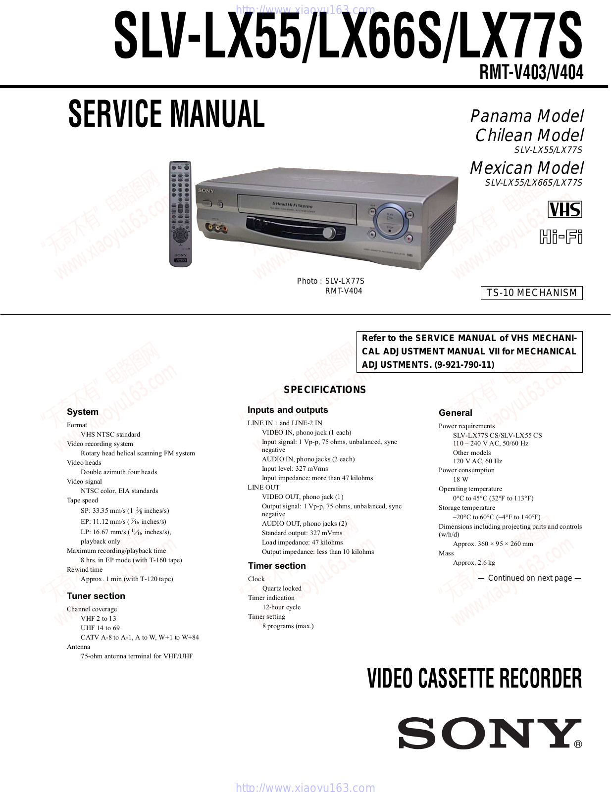 Sony SLV-LX66S, SLV-LX55, SLV-LX77S Service Manual