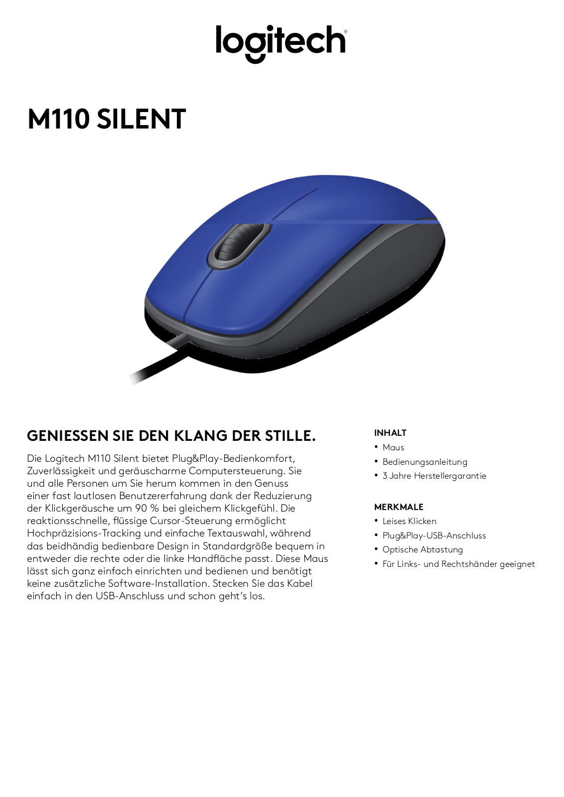 Logitech M110 Technical data