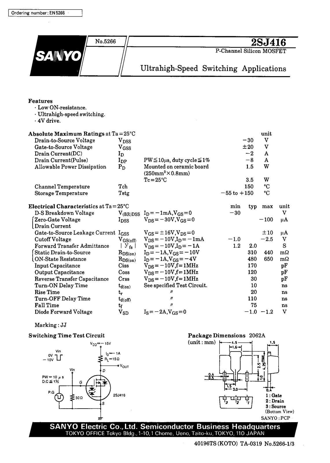 SANYO 2SJ416 Datasheet