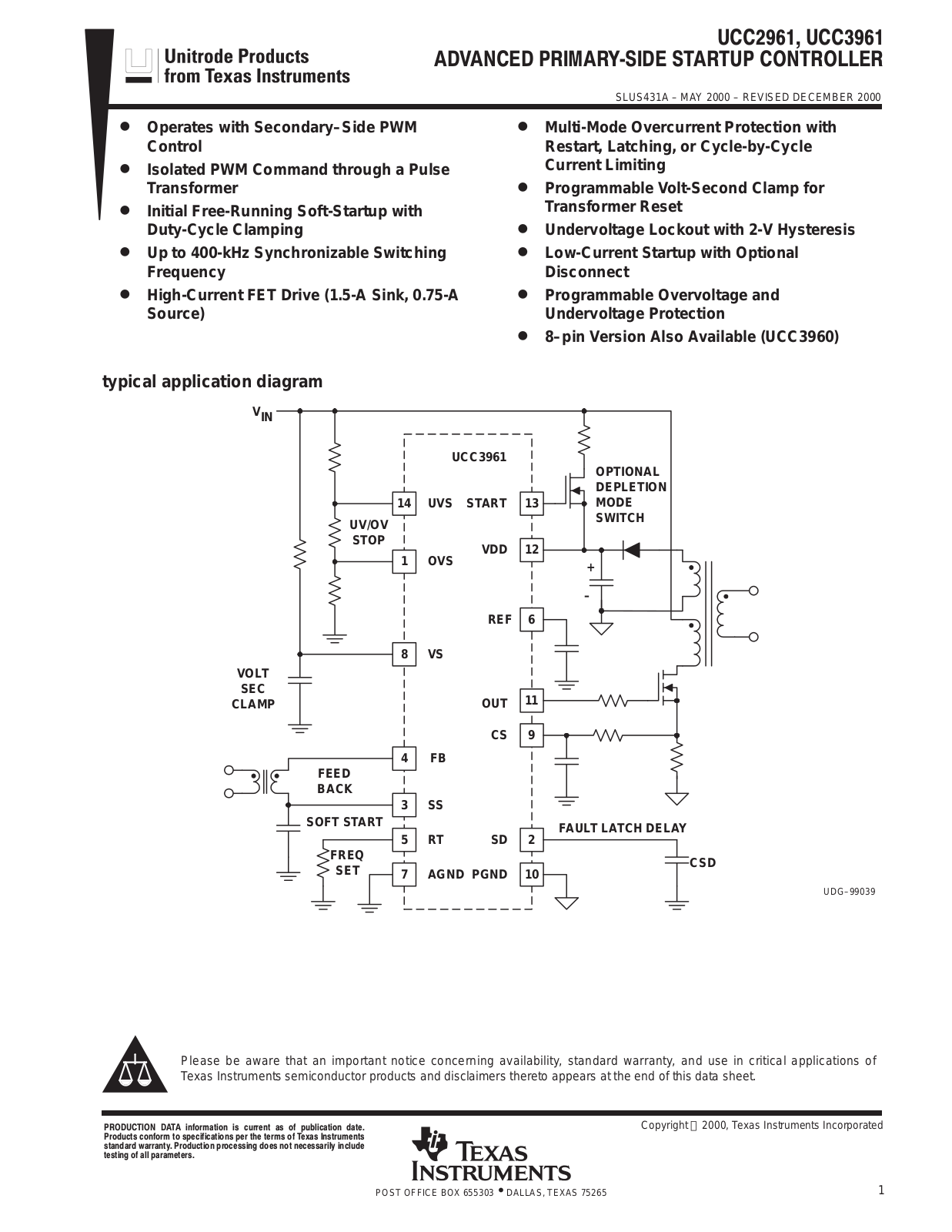 TEXAS INSTRUMENTS UCC2961 Technical data