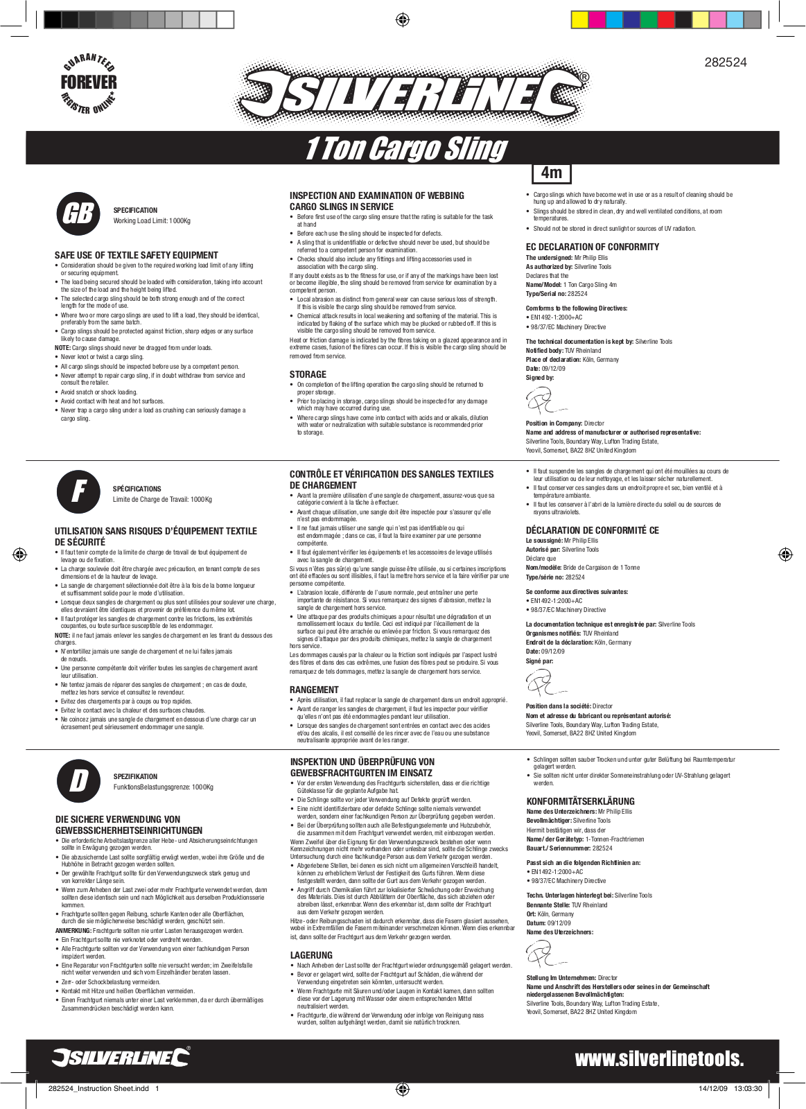 Silverline Cargo Sling 1 Tonne User Manual