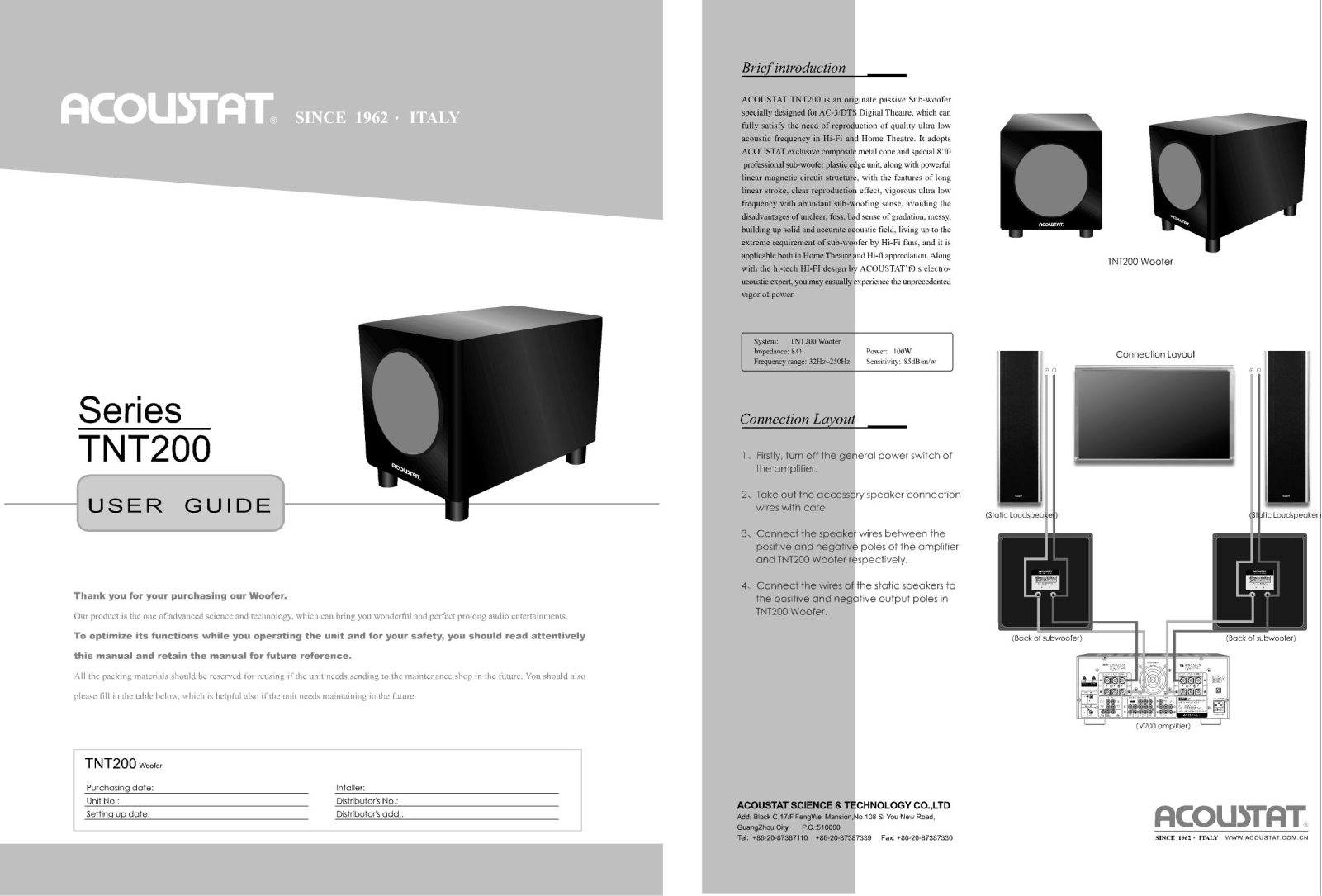 Acoustat TNT-200 Brochure