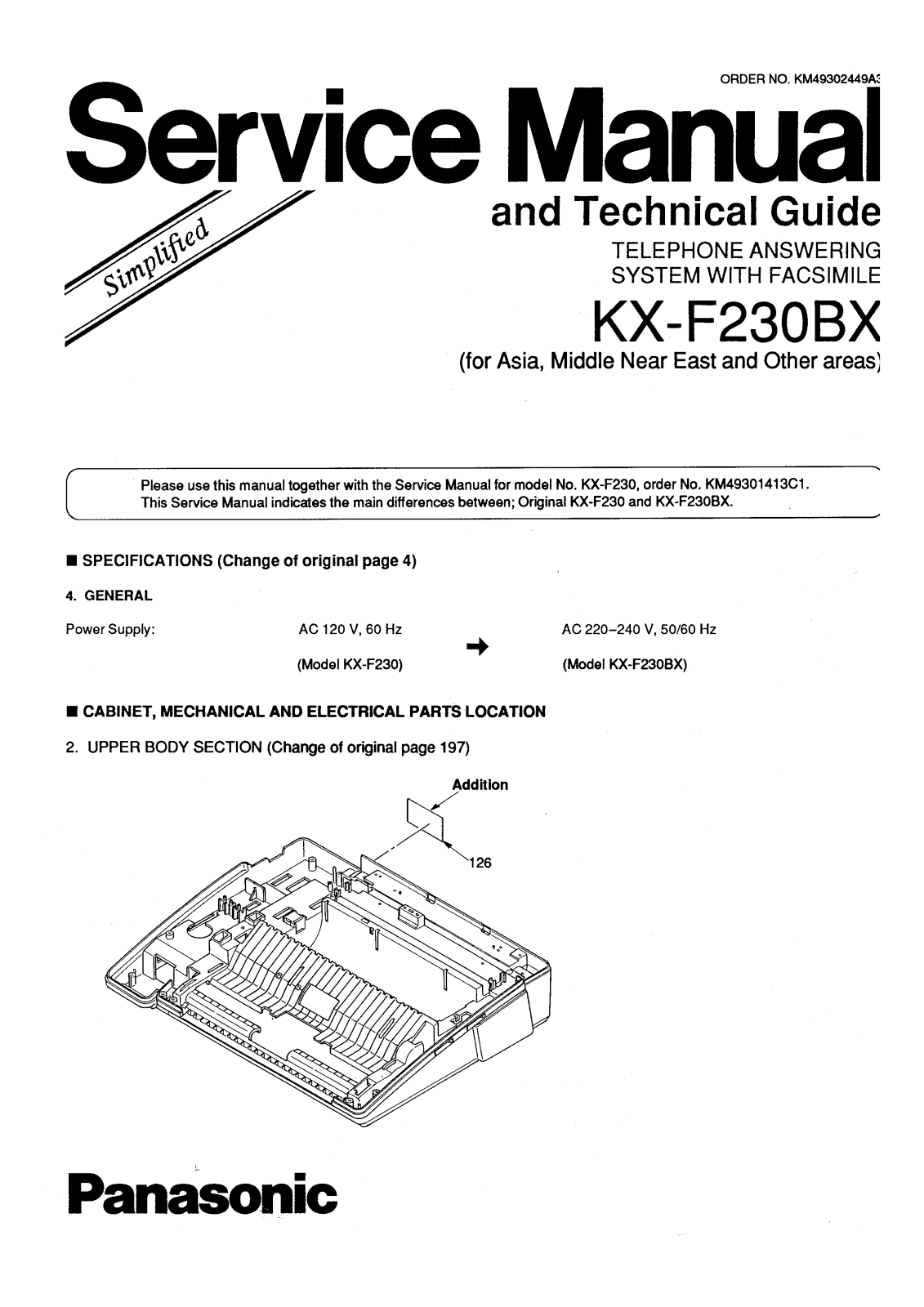 Panasonic kx-f230bx Service Manual