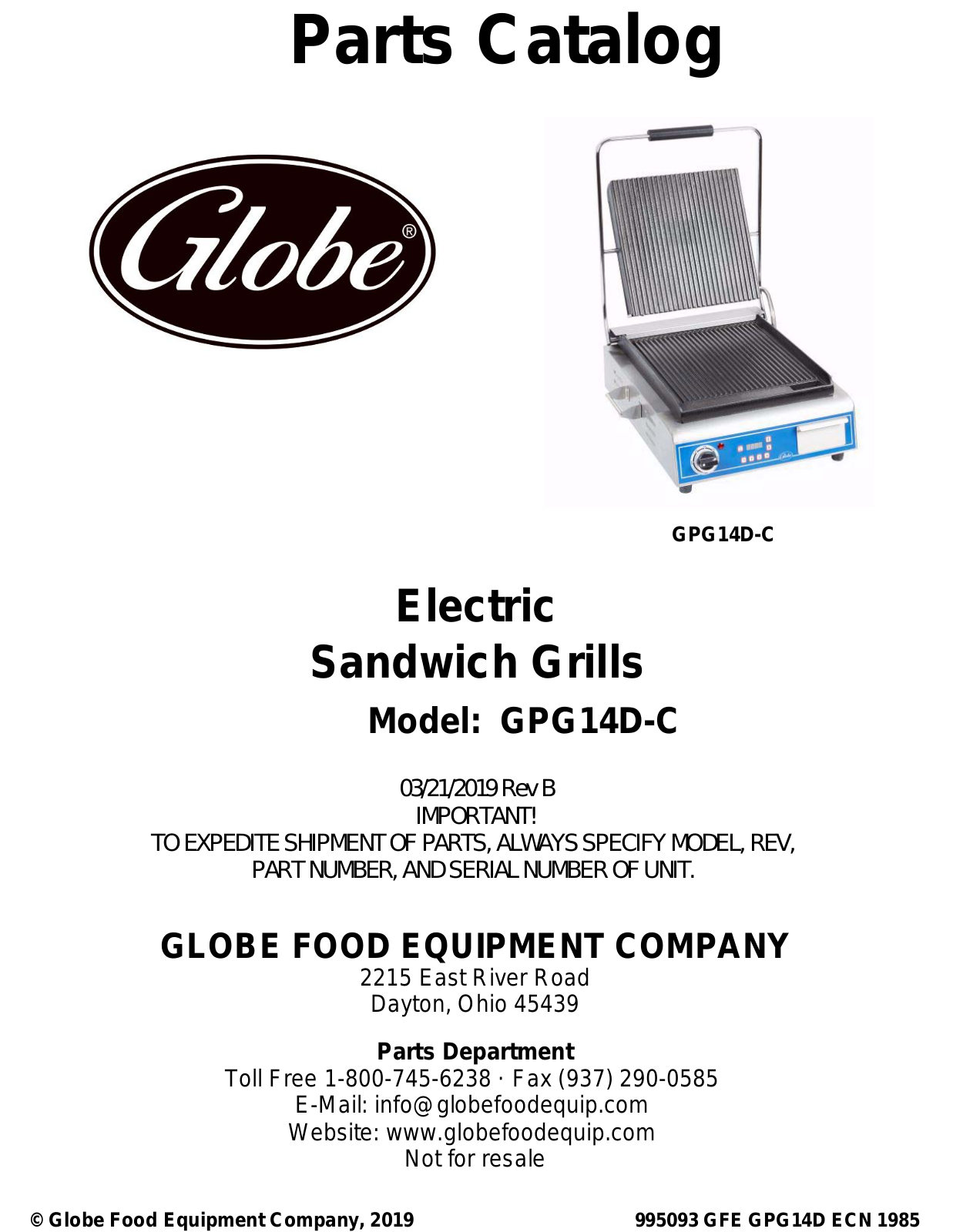 Globe GPG14D-C Parts Manual