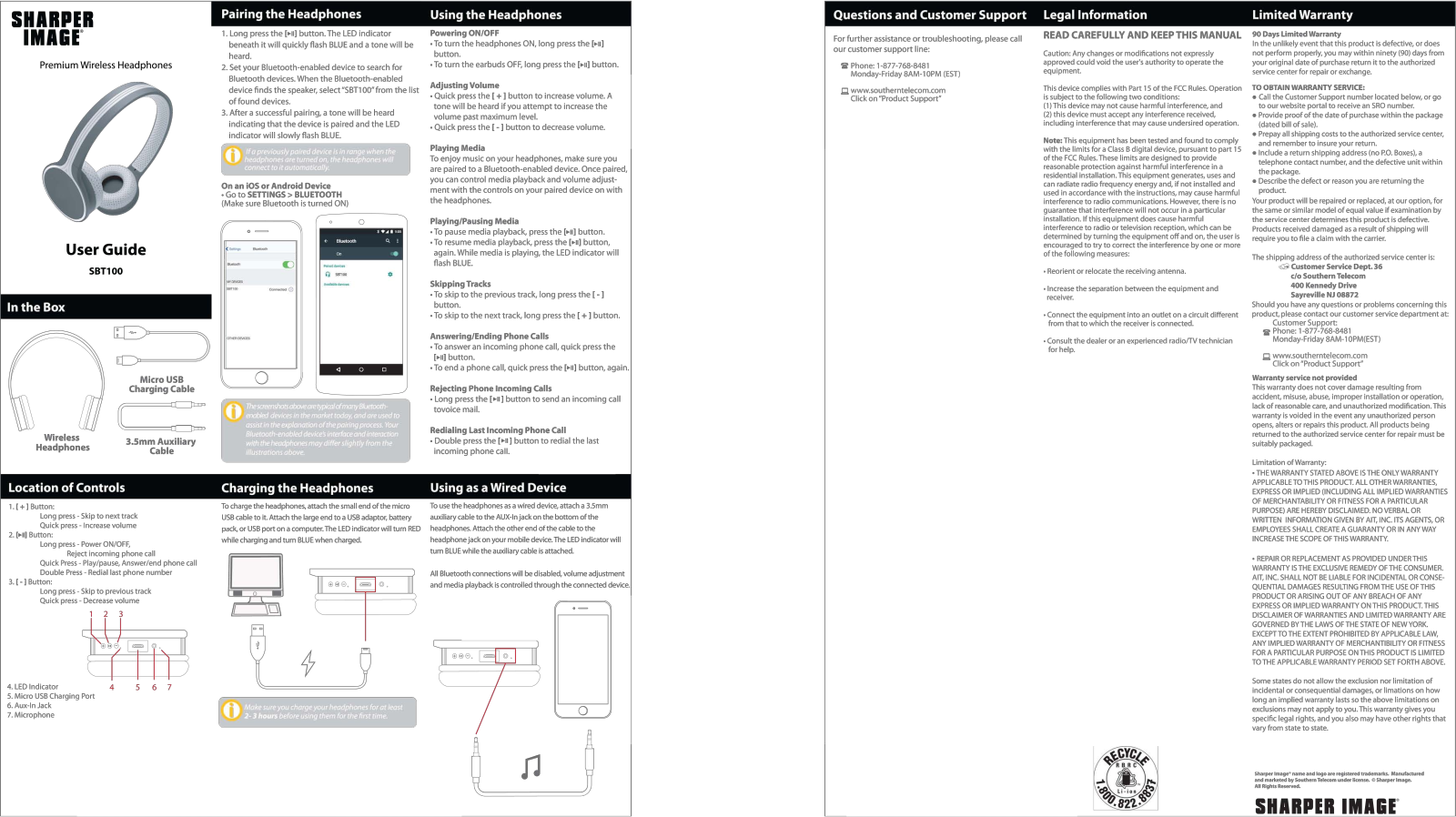 Sharper image SBT100 User Manual