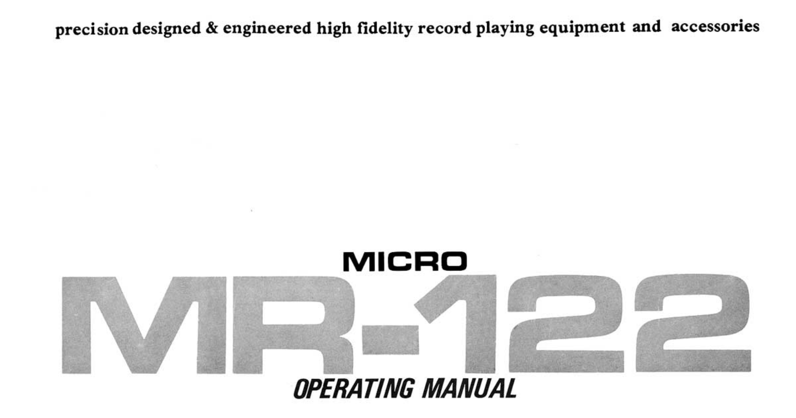 Micro Seiki MR-122 Owners manual