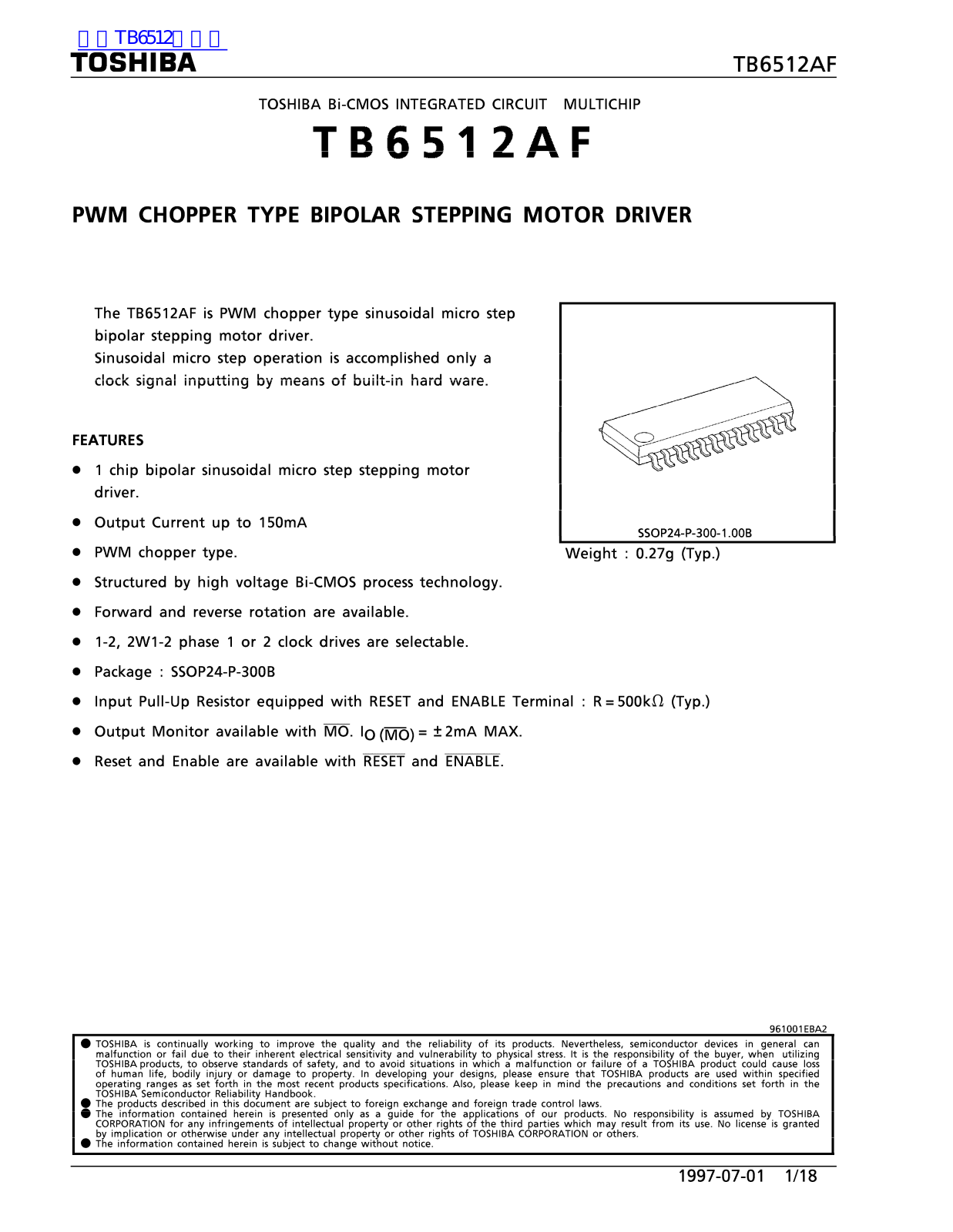 TOSHIBA TB6512AF Technical data