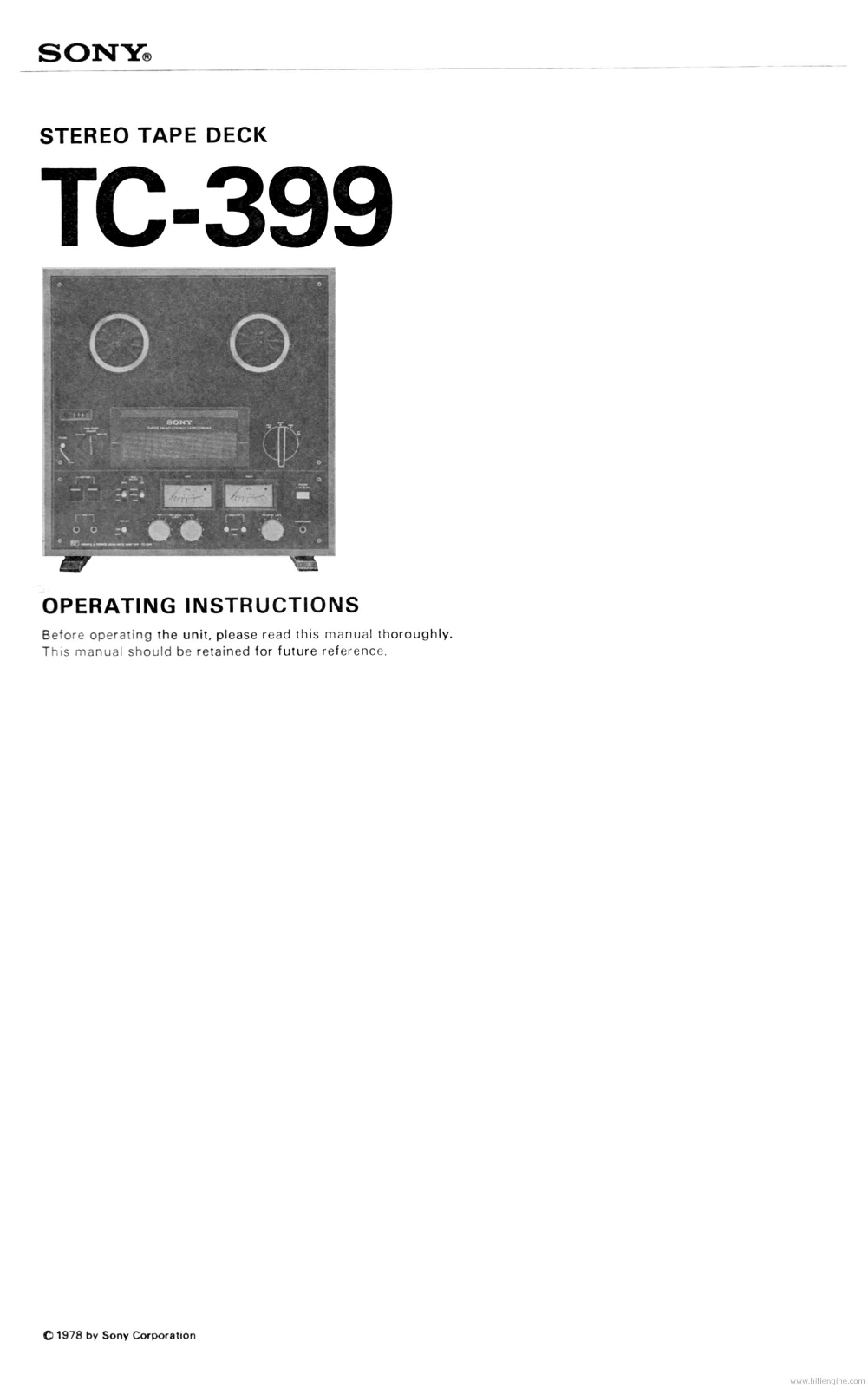 Sony TC-399 User Manual