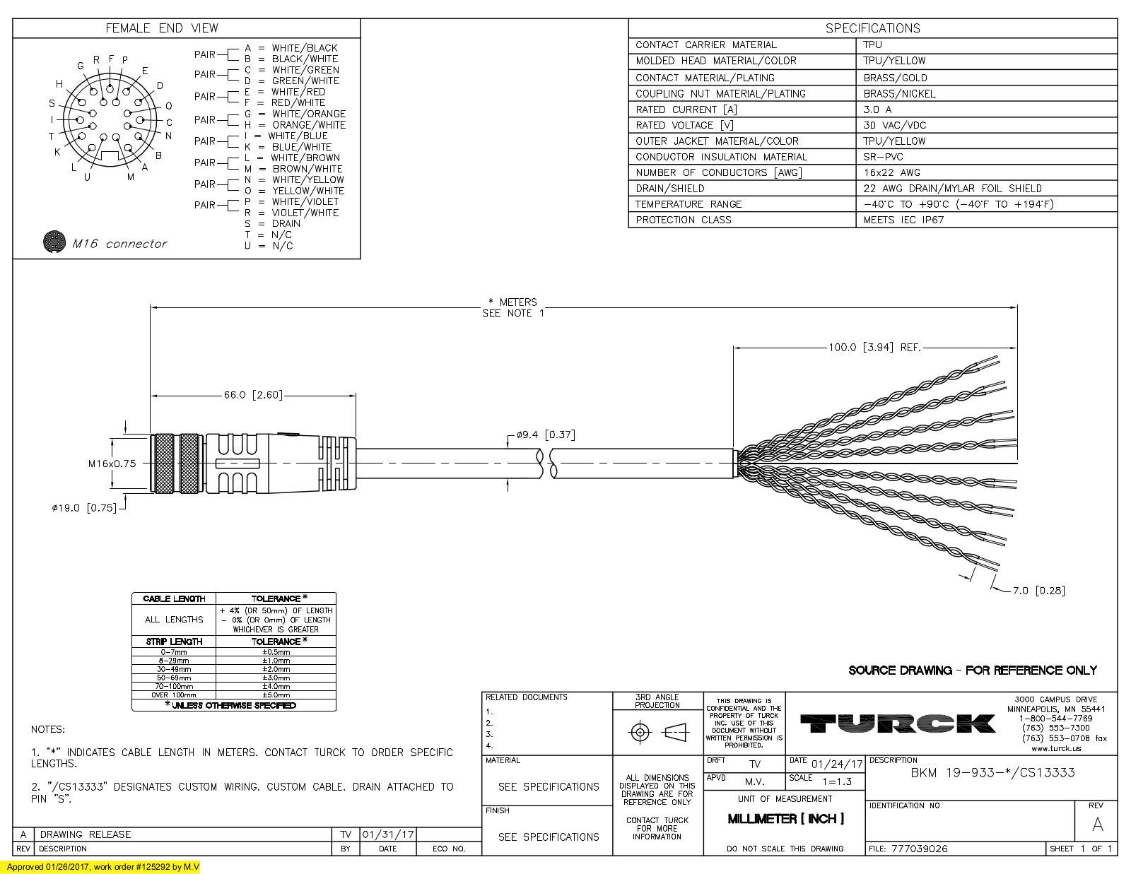 Turck BKM19-933-3/CS13333 Specification Sheet