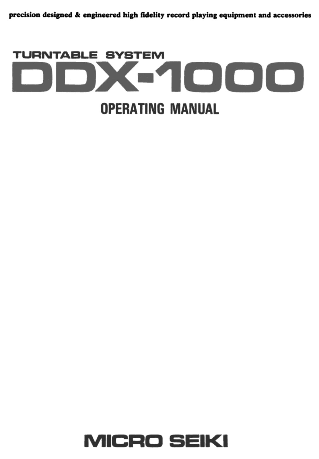 Micro Seiki DDX-1000 Owners manual