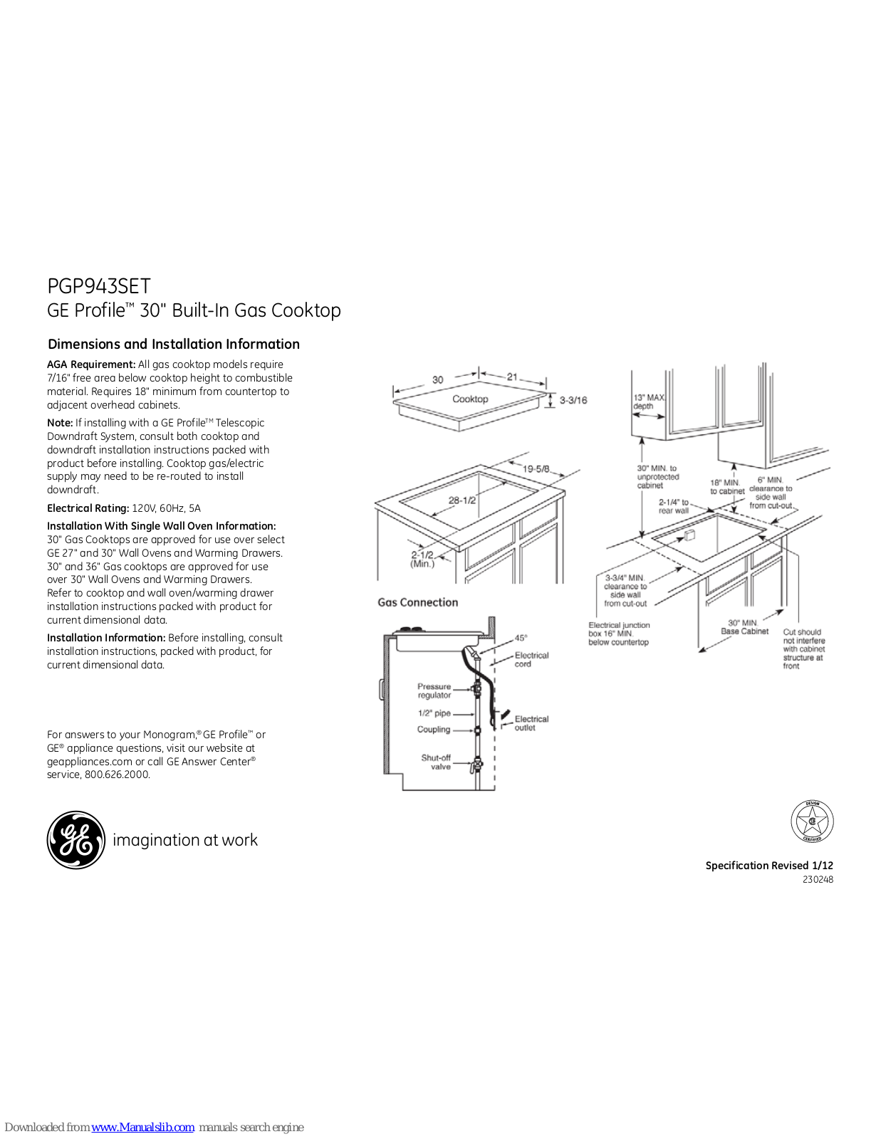 GE Profile PGP943SET Dimensions And Installation Information