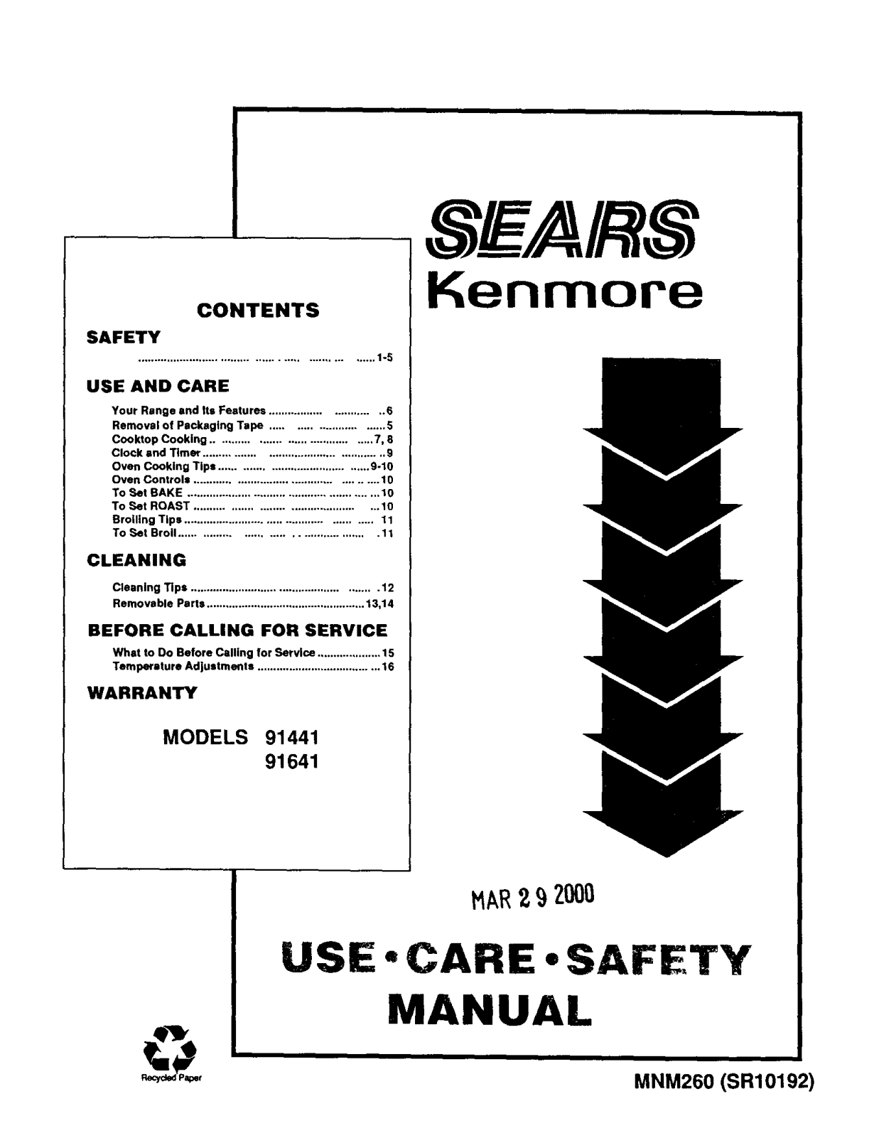 Kenmore 9119144190, 9119164190 Owner’s Manual