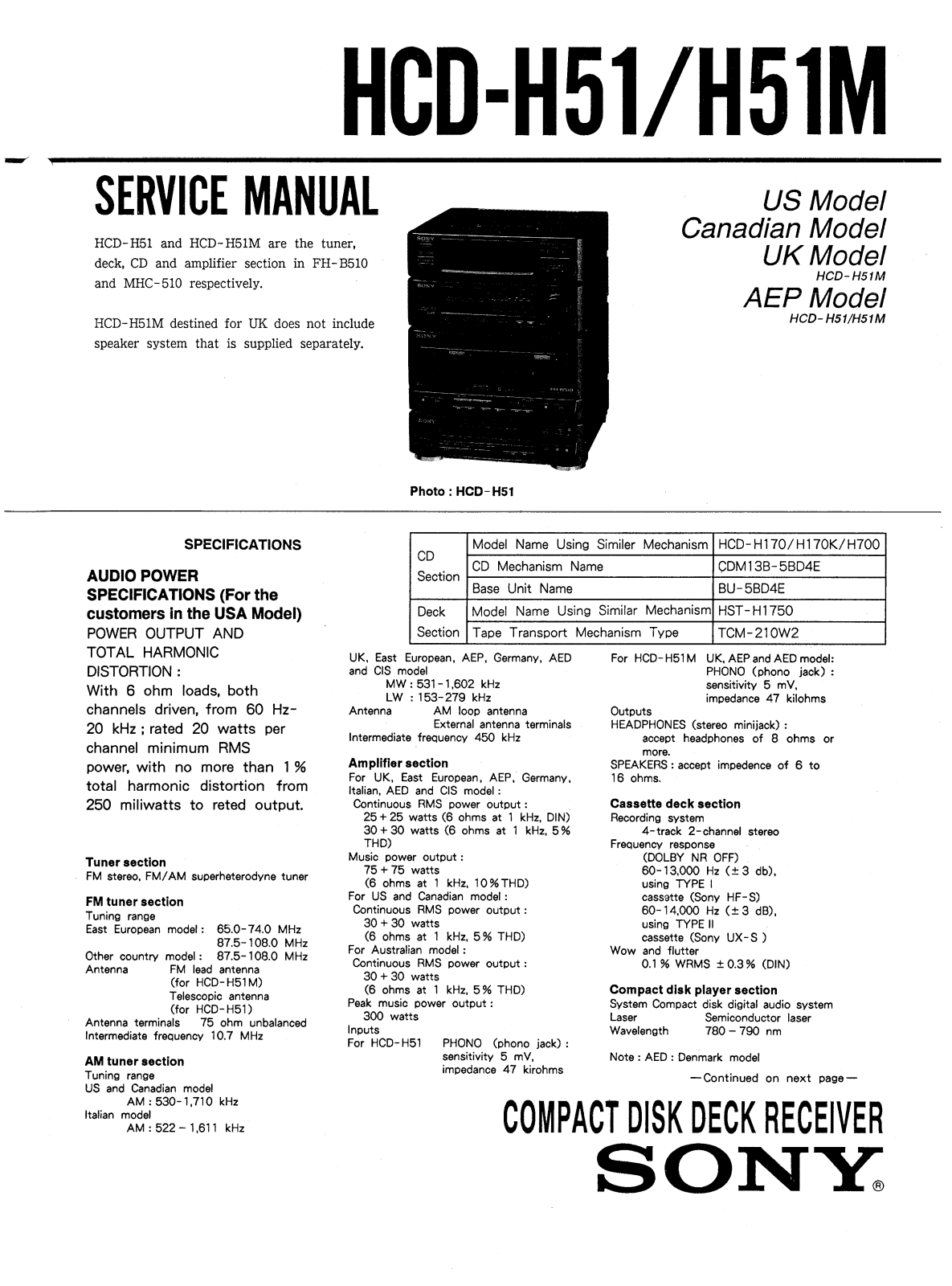 Sony HCDH-51 Service manual