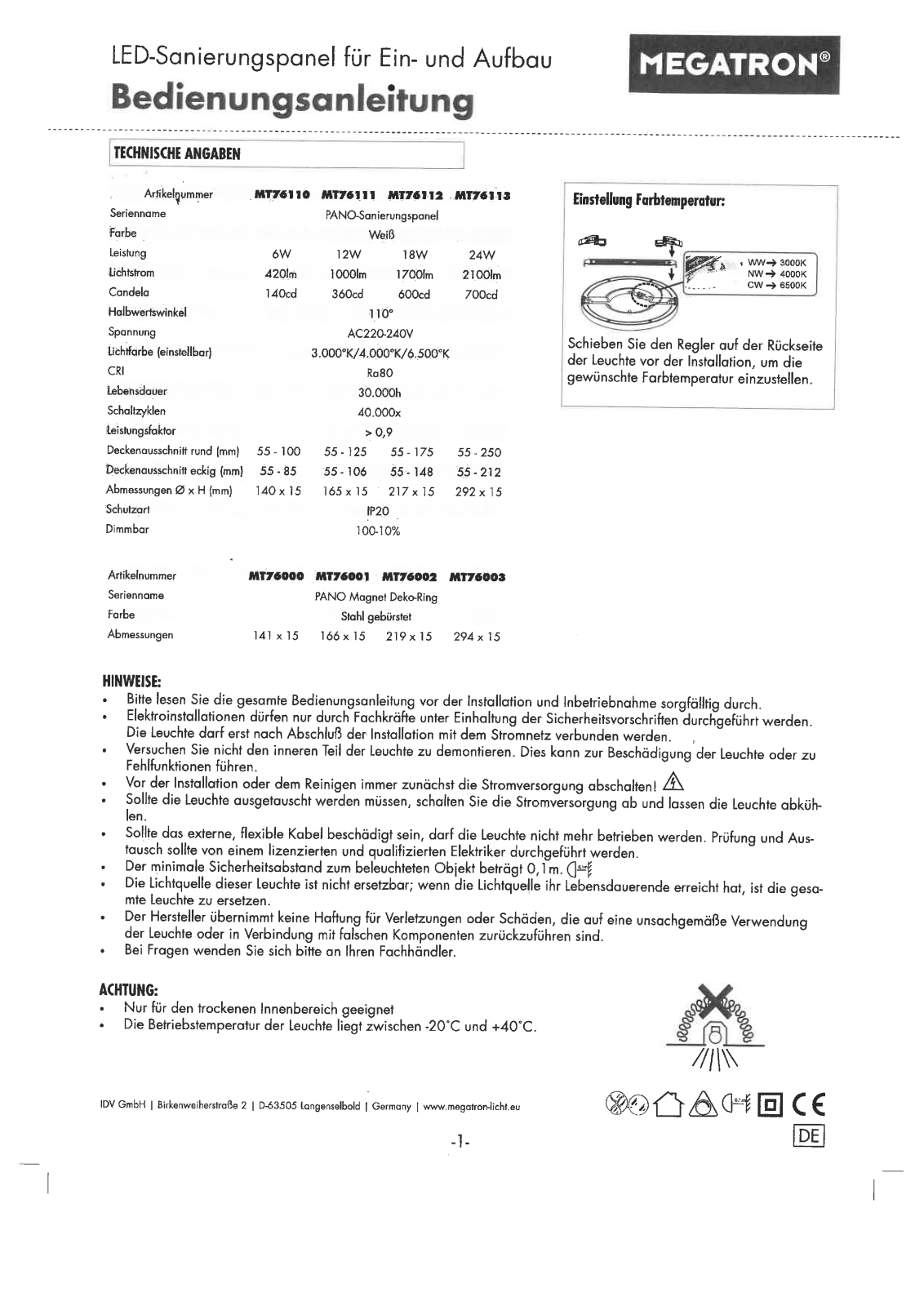 Megatron MT76110, MT76113, MT76111, MT76112 User guide