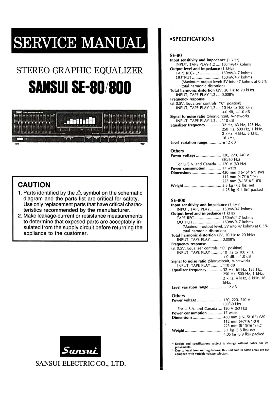 Sansui SE-800, SE-80 Service Manual