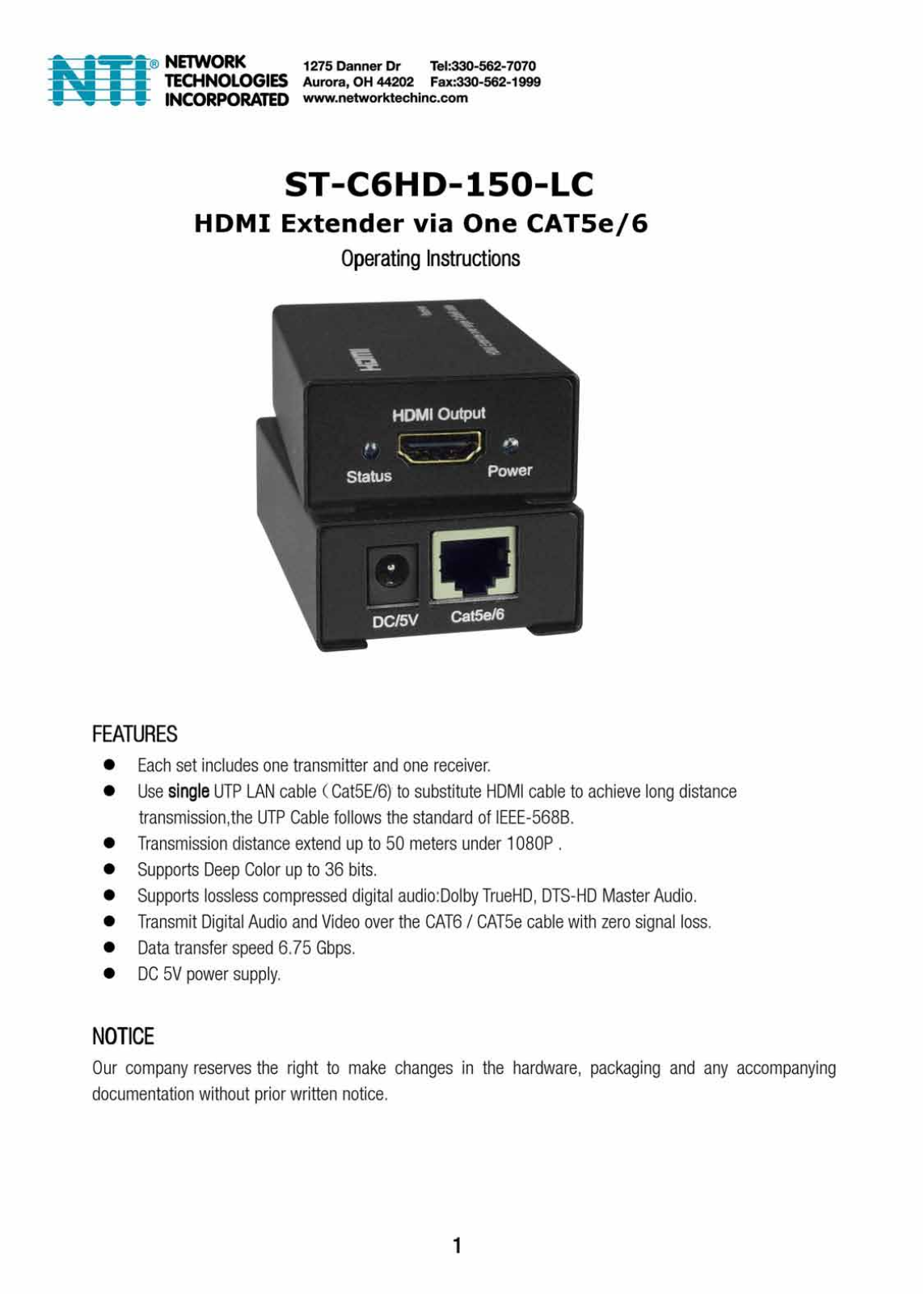 Network Technologies ST-C6HD-150-LCUNV User guide - ManualMachine.com