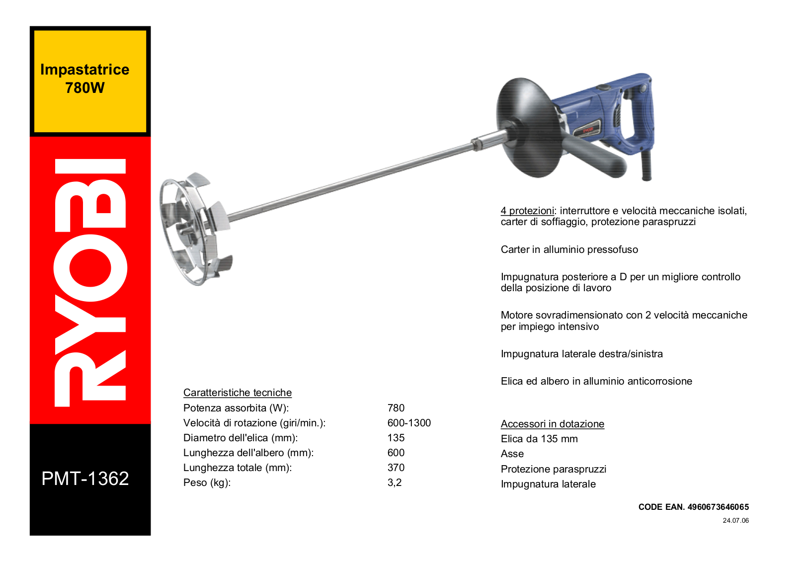 Ryobi PMT-1362 DATASHEET