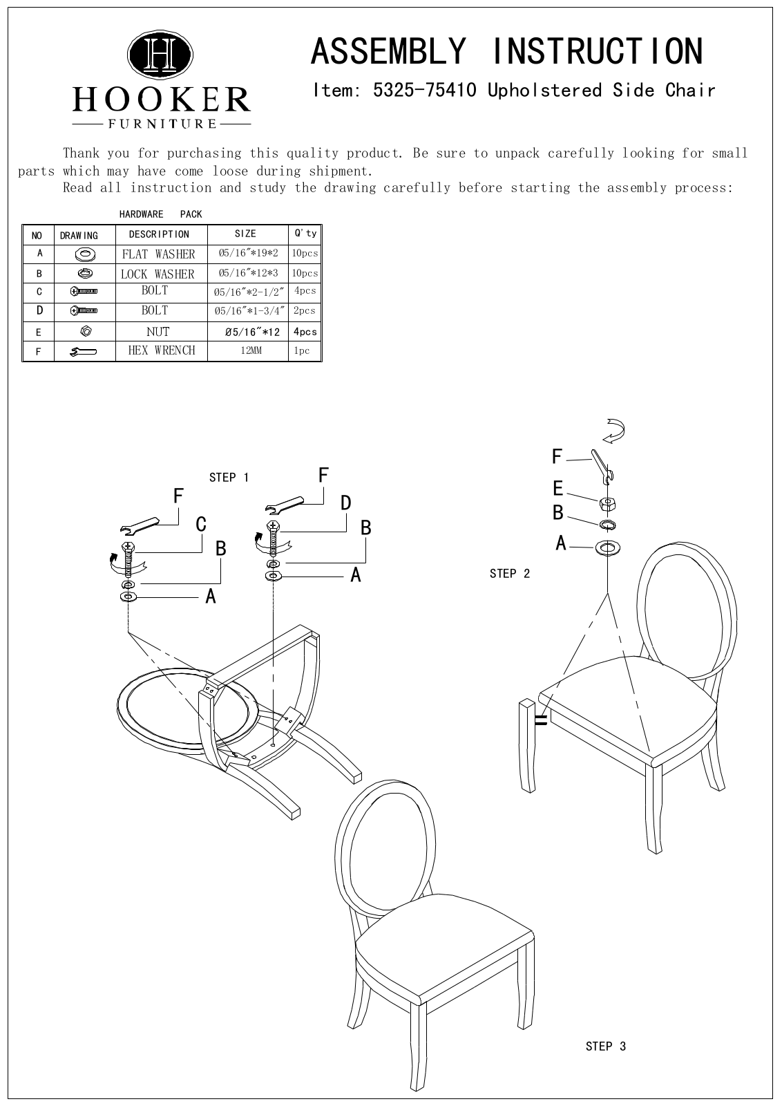 Hooker Furniture 532575410 Assembly Guide