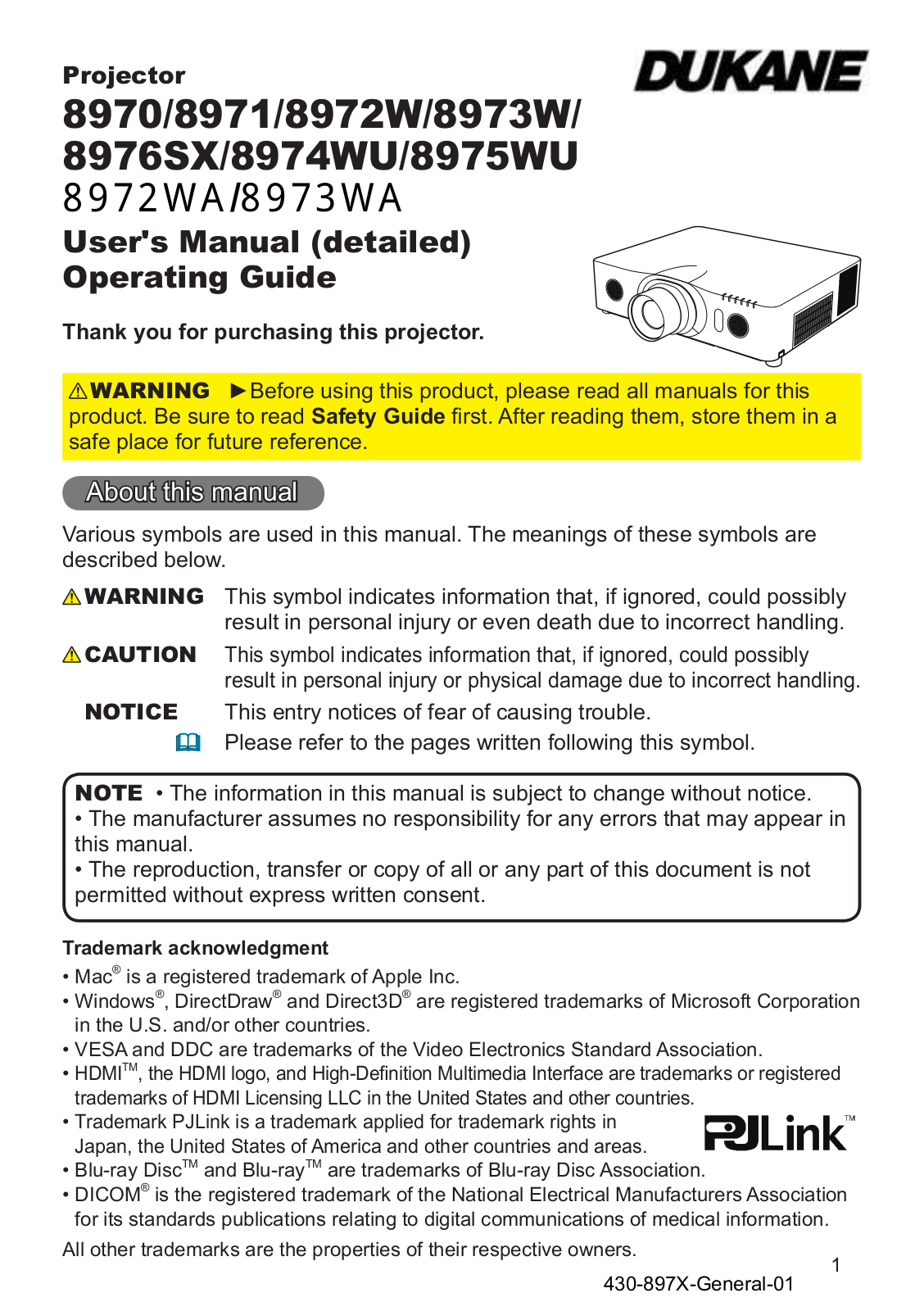 Dukane 8970, 8971, 8972W, 8973W, 8976SX User's Manual