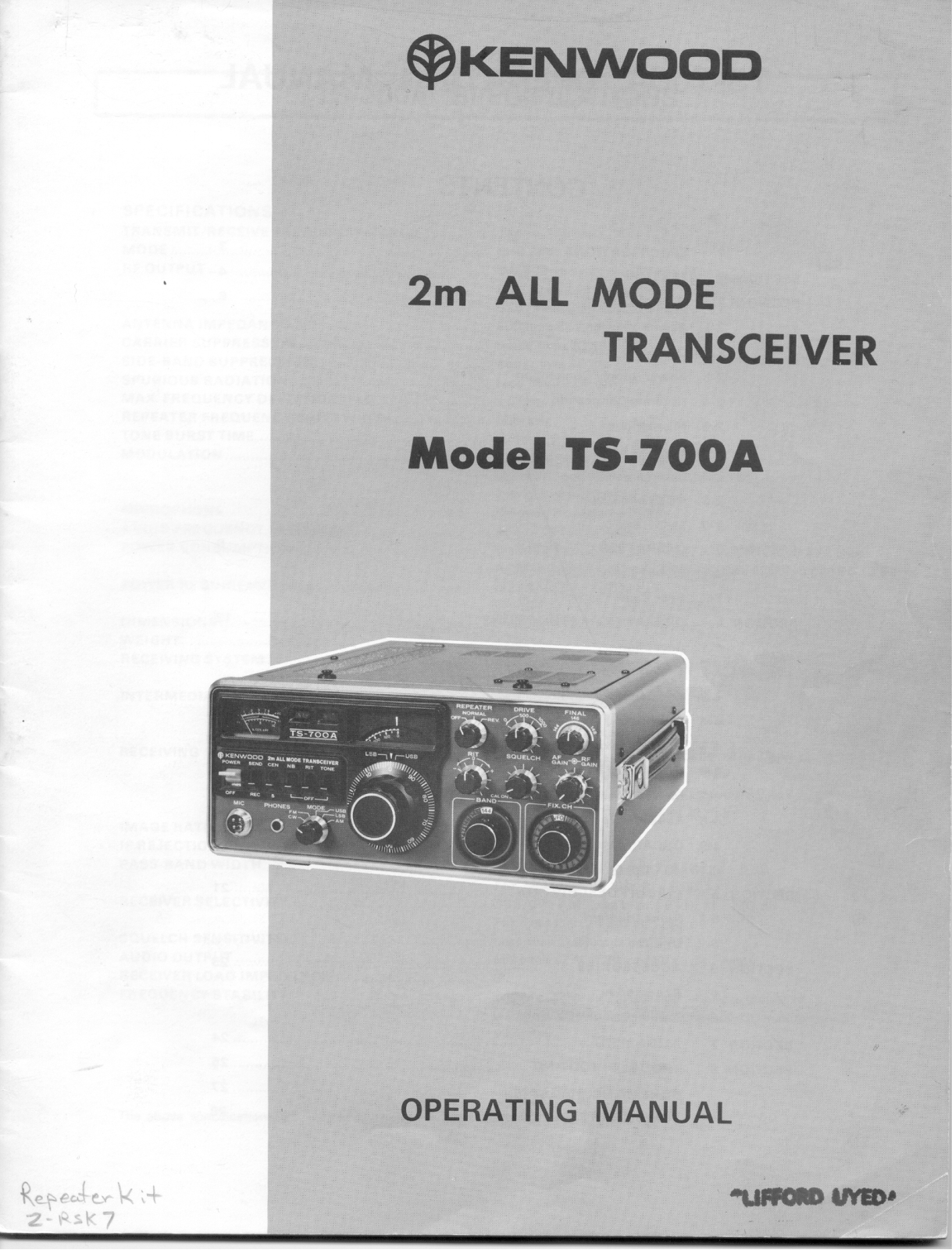 Kenwood TS-700A Owner's Manual