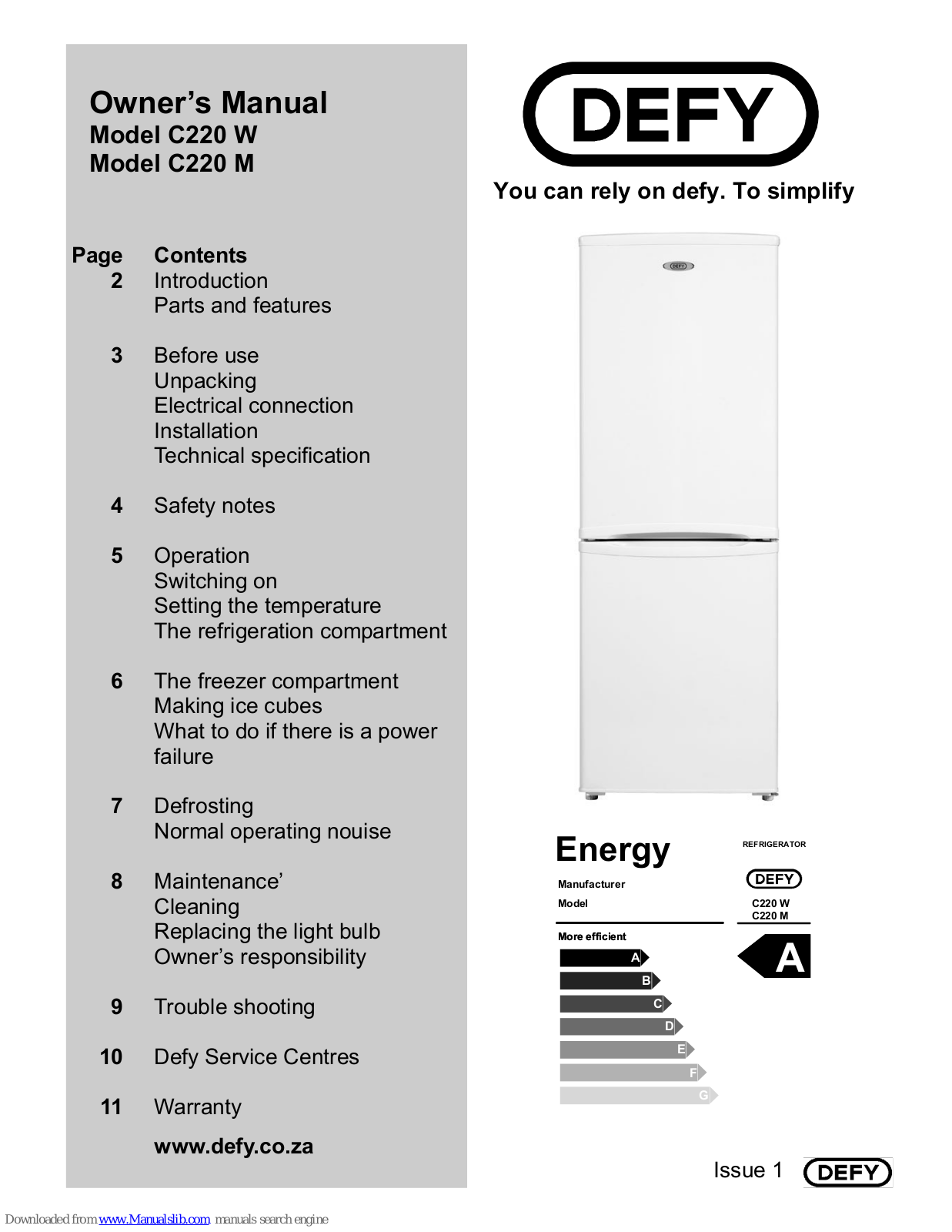 Defy C220 W Owner's Manual