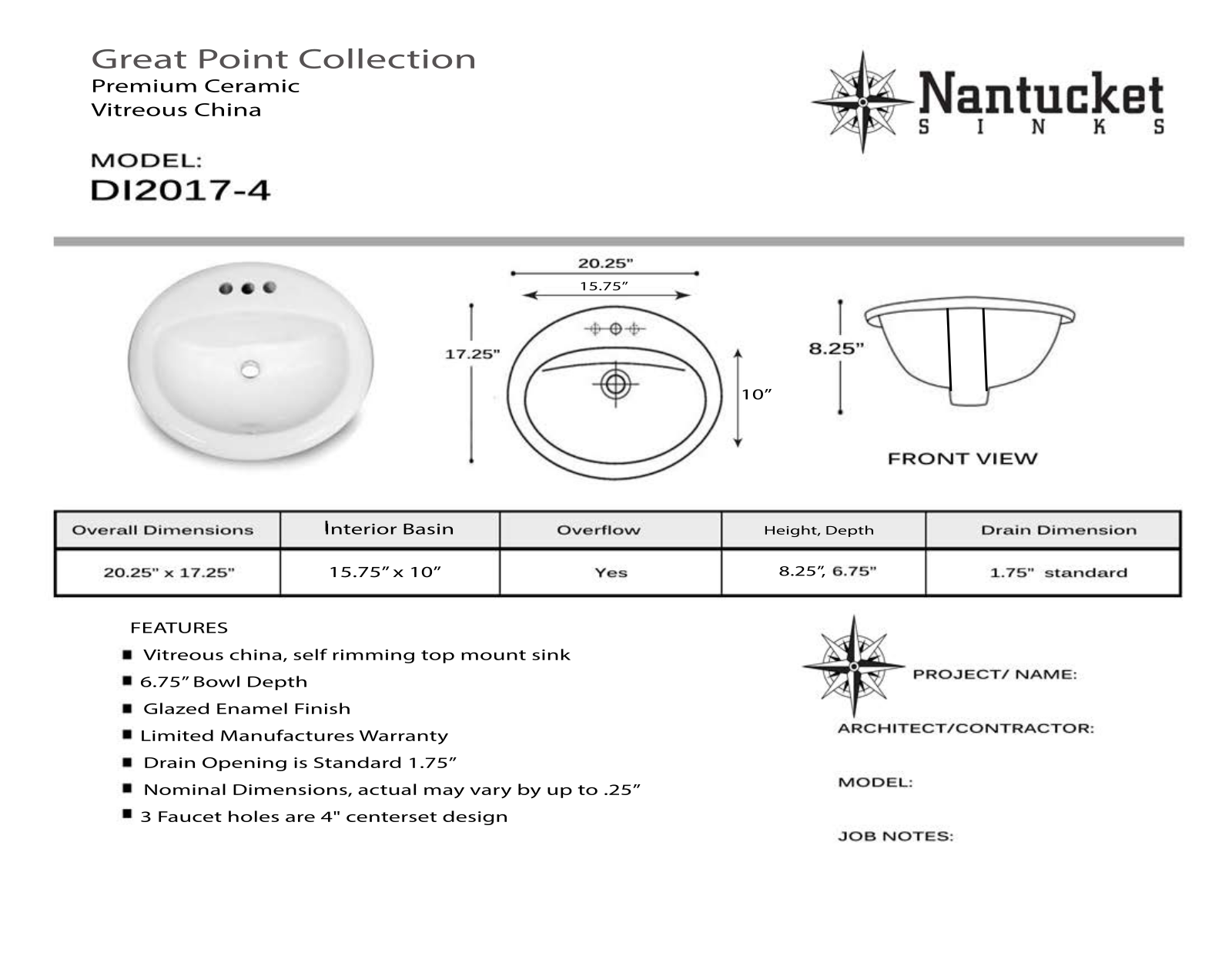 Nantucket DI20174 Specifications