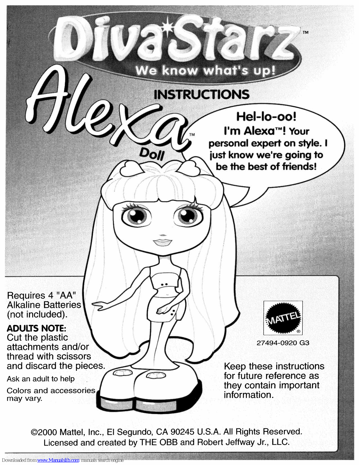 Mattel Diva Starz Alexa Instructions Manual