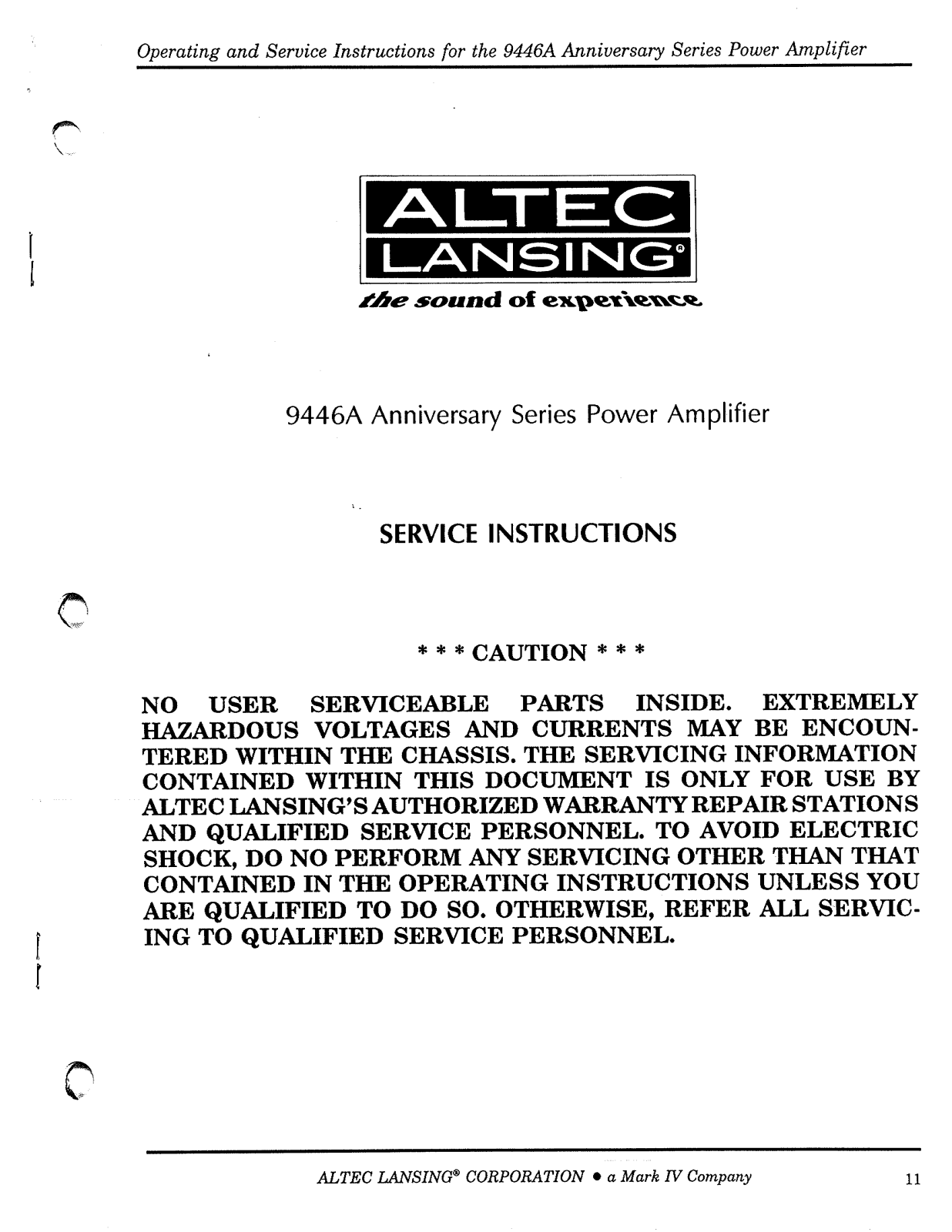 ALTEC LANSING 9446A Service Manual