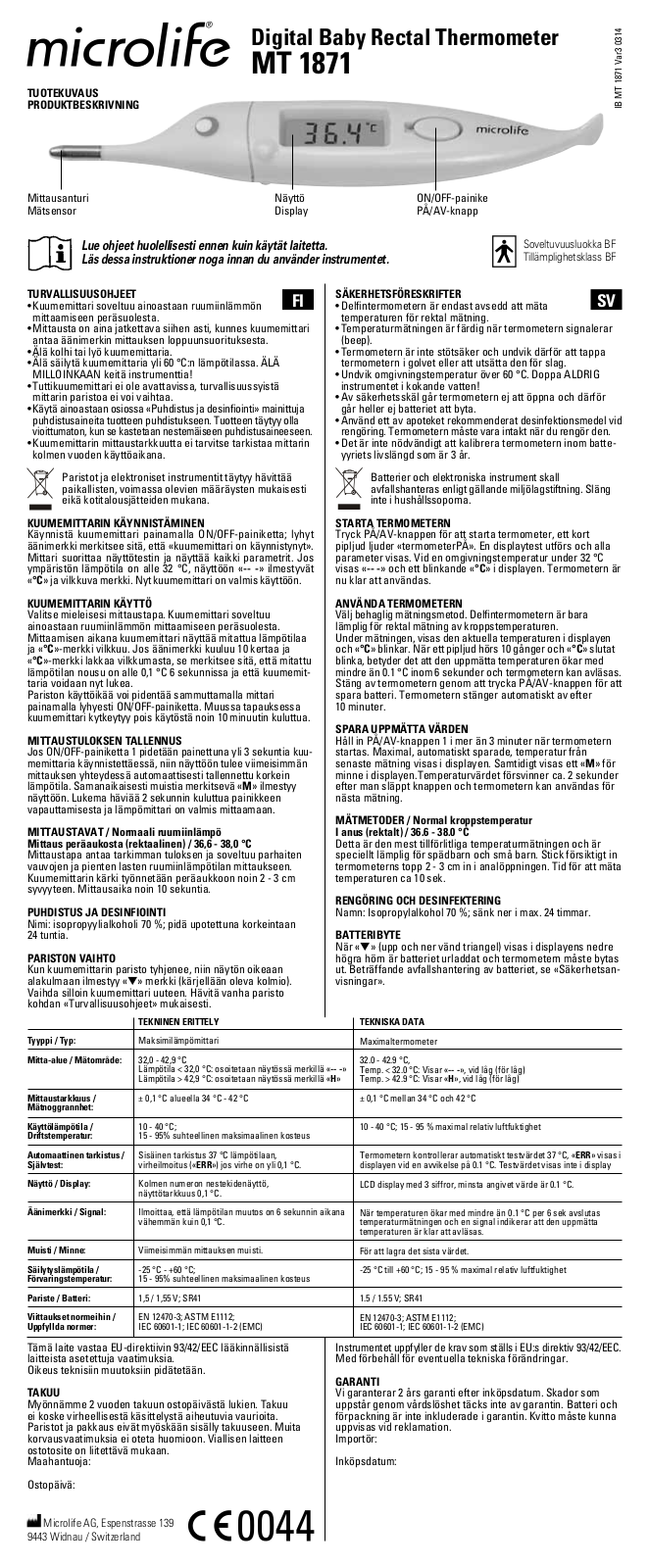 Microlife MT 1871 Navigation Manual