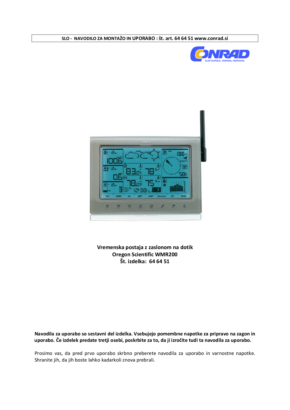 Oregon Scientific WMR200 User manual