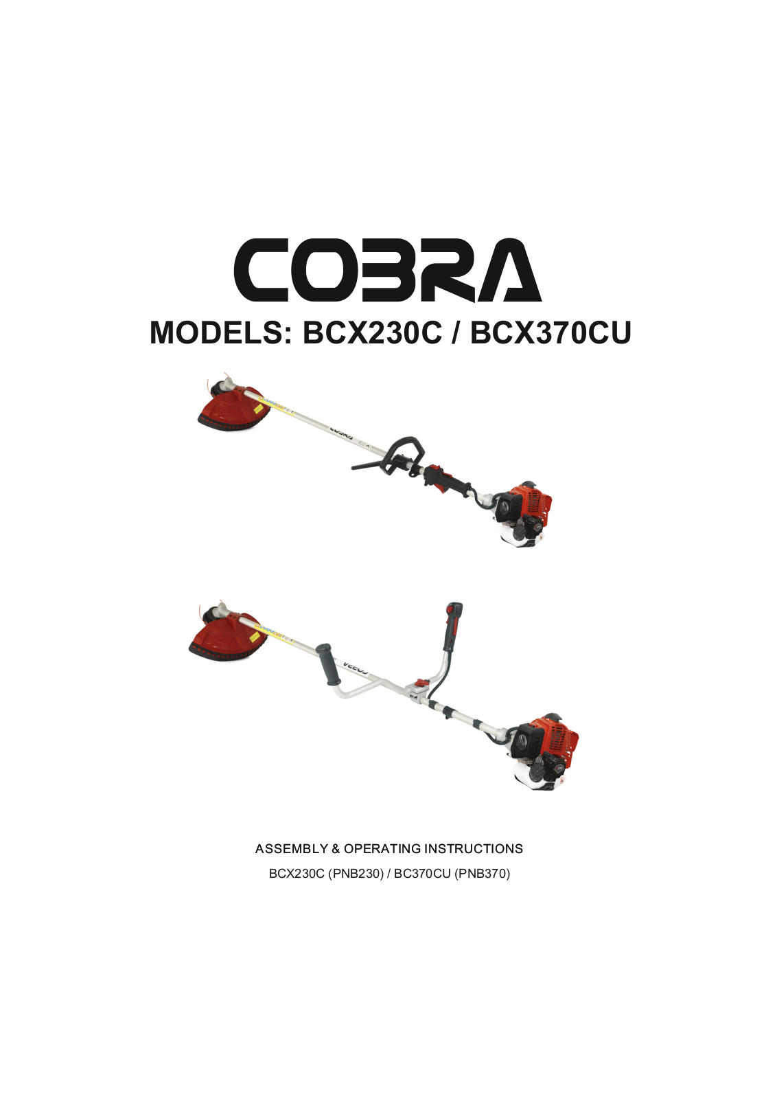 Cobra BCX230C, BCX370CU, PNB230, PNB370 Assembly & Operating Instructions