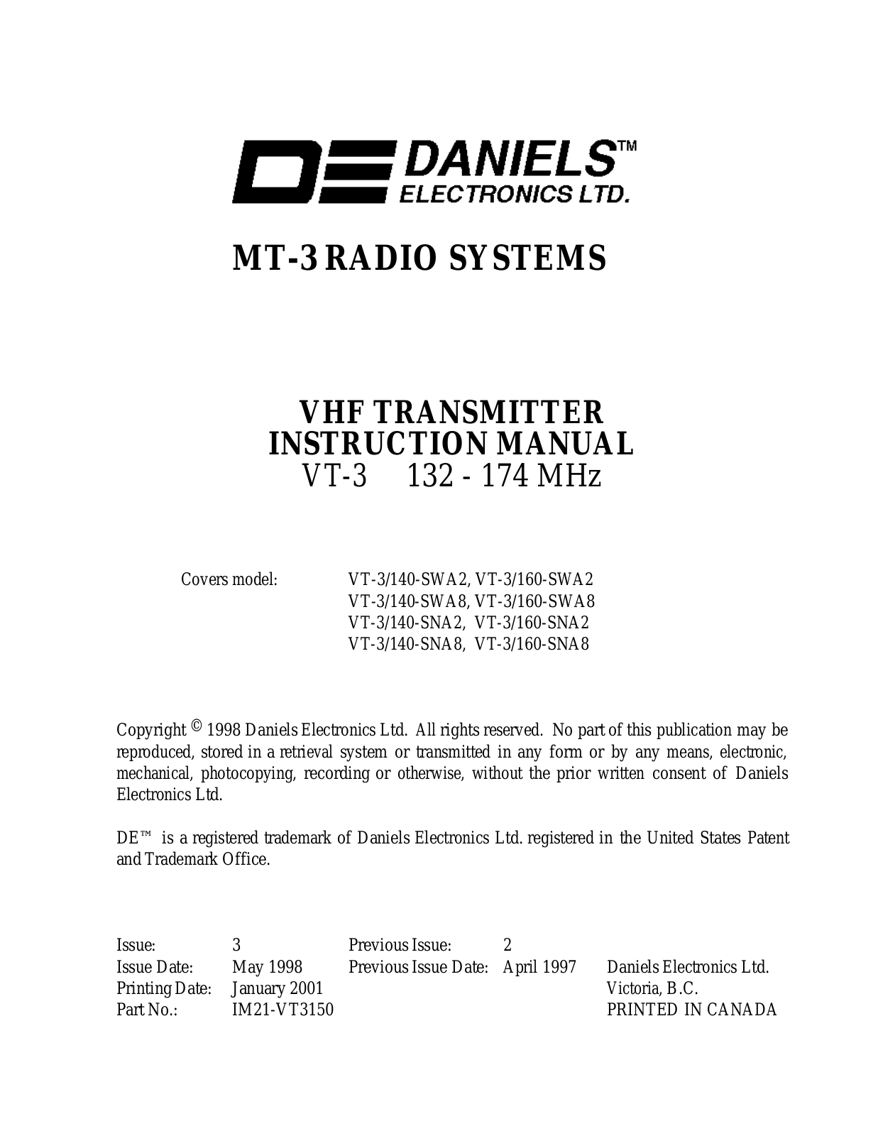 Codan Radio Communications VT 3 150 SN User Manual