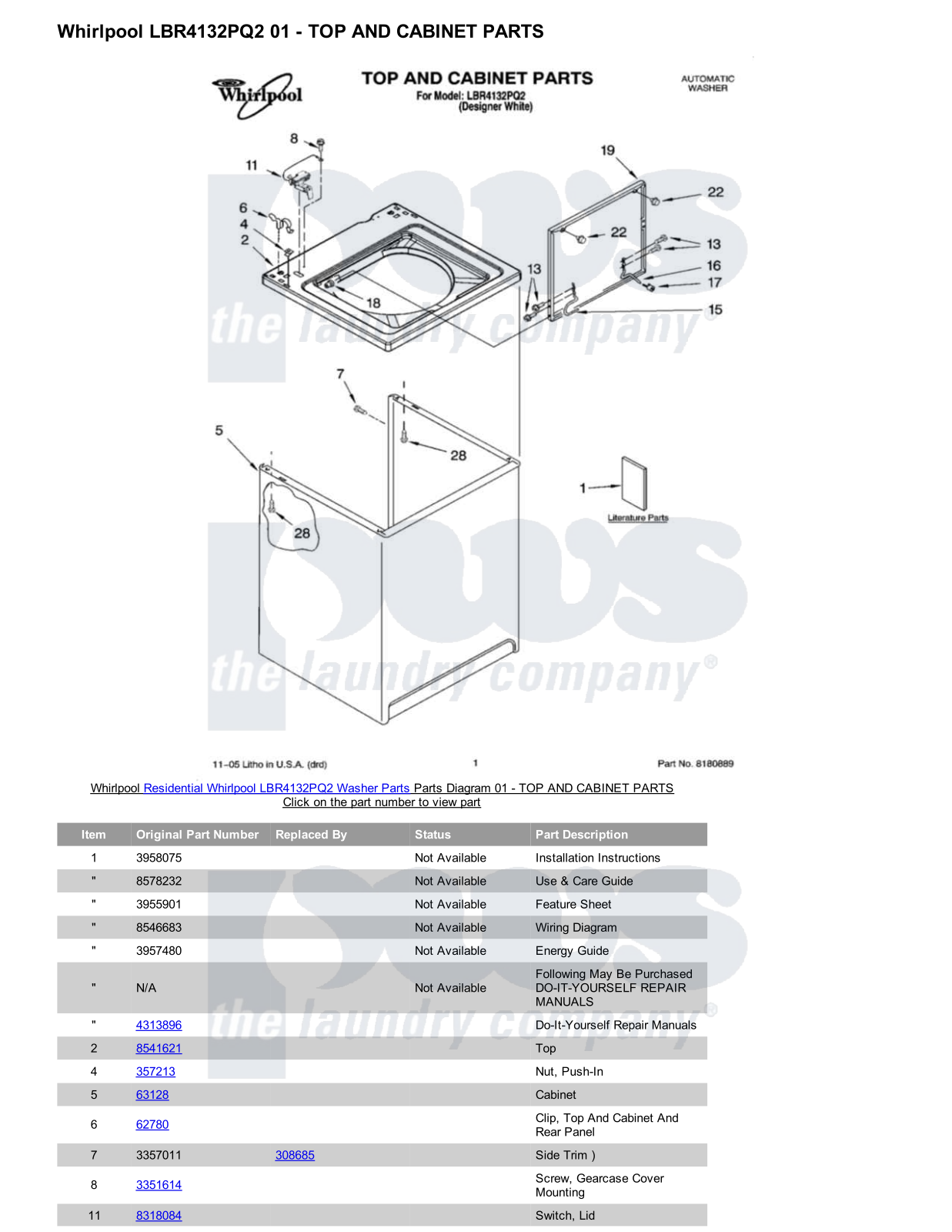 Whirlpool LBR4132PQ2 Parts Diagram