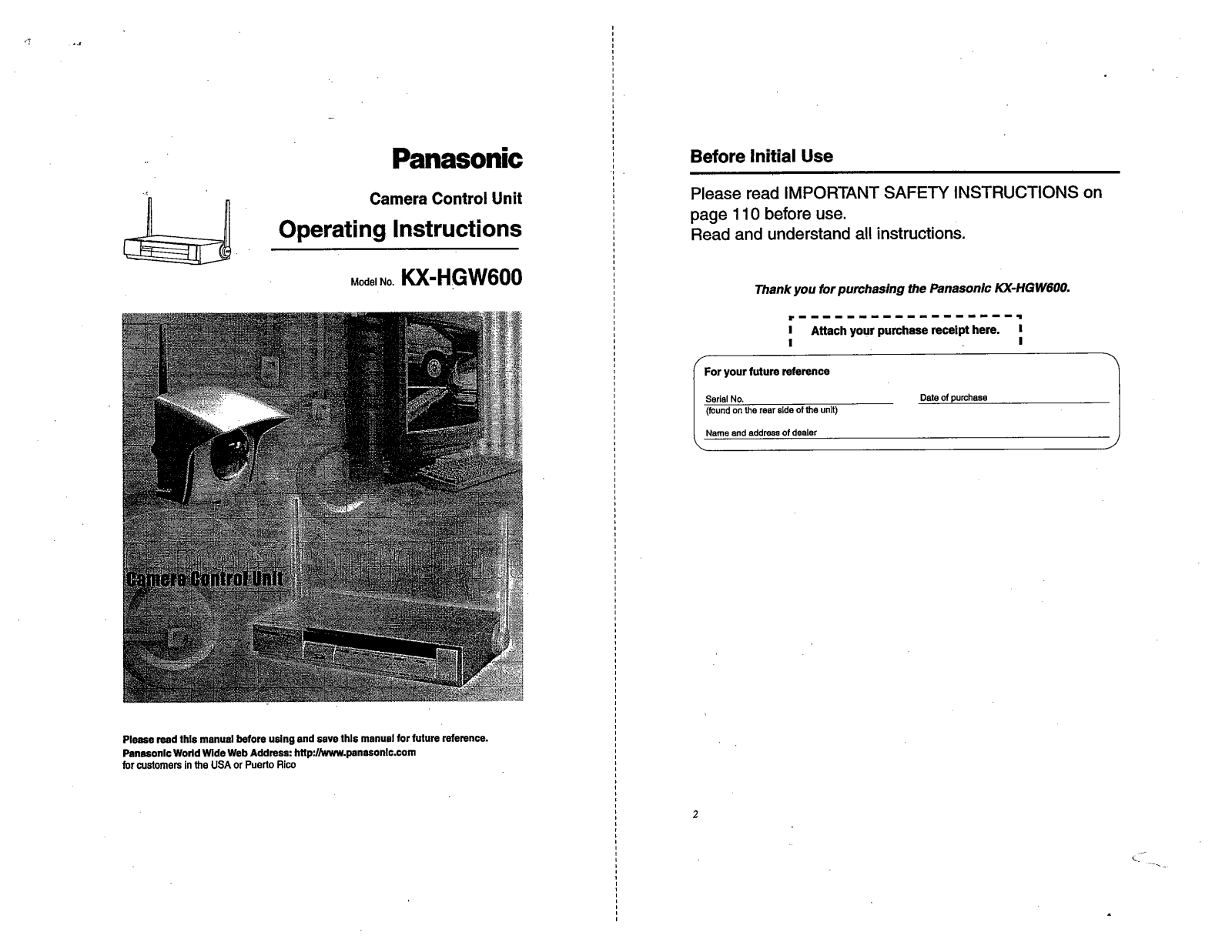 Panasonic 96NKX HGW600 Users Manual