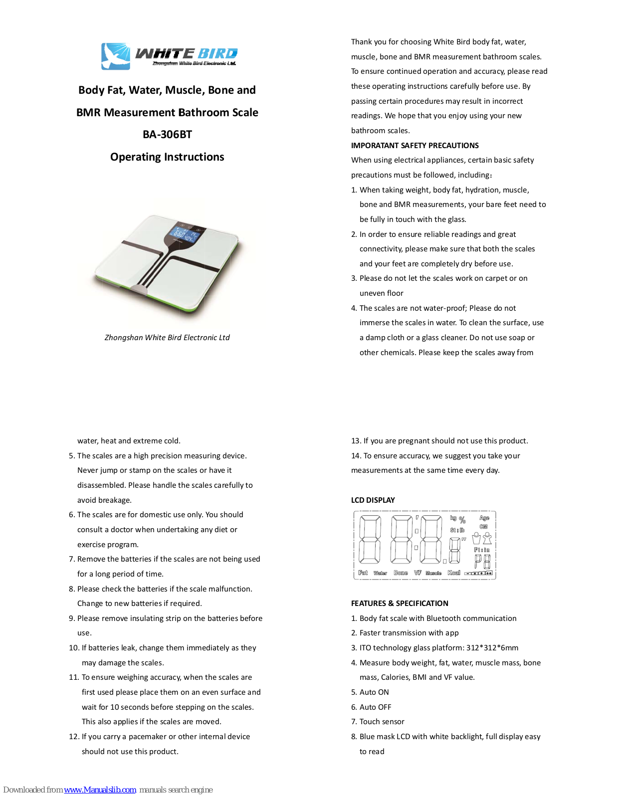 white bird ba-306bt Operating Instructions - ManualMachine.com