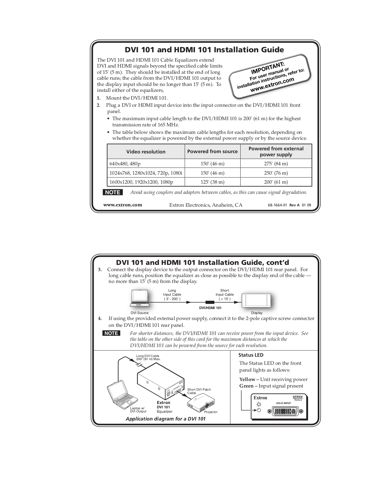 Extron Electronics DVI 101 User Manual