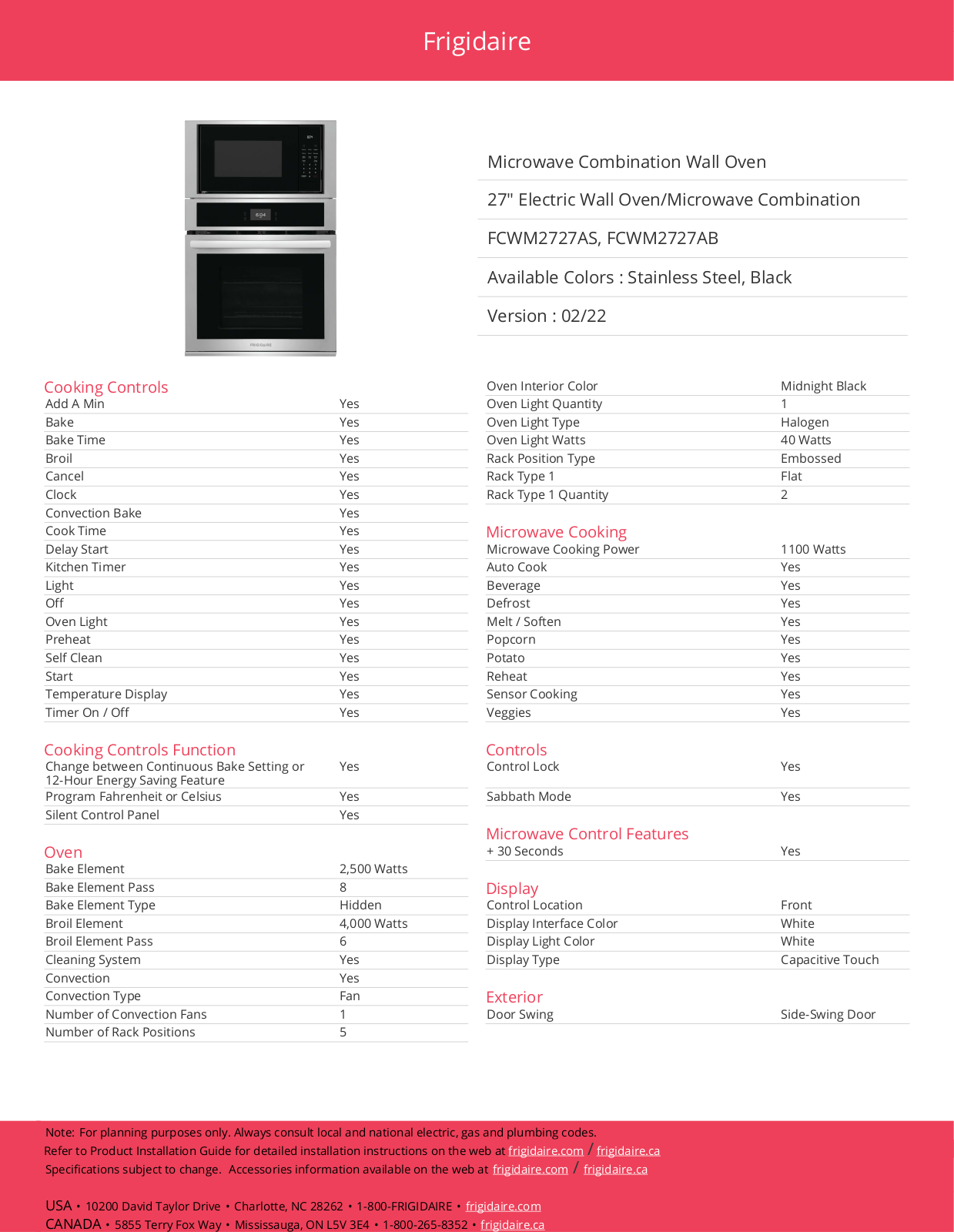 Frigidaire FCWM2727AB Specifications - ManualMachine.com
