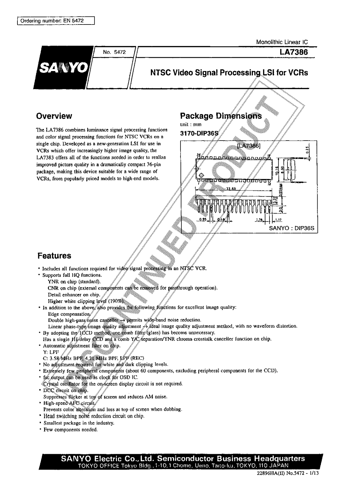 Sanyo LA7386 Specifications