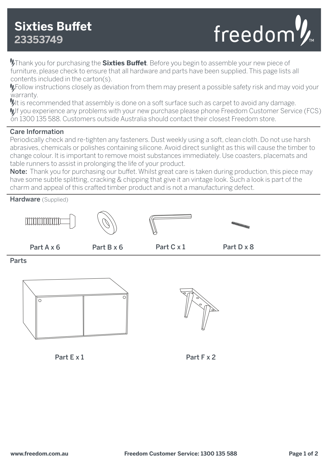 Freedom Sixties Buffet Assembly Instruction