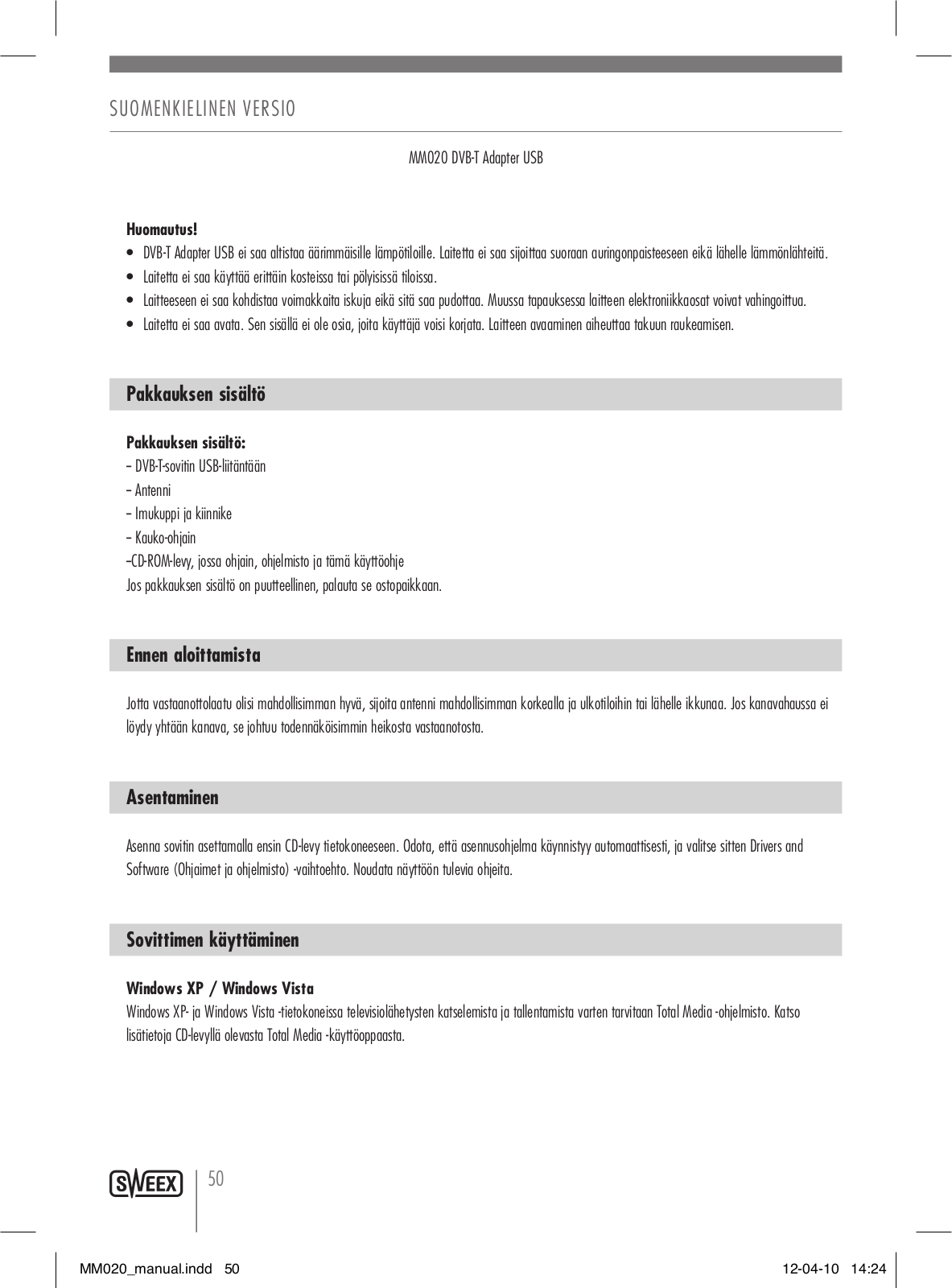 Sweex MM020 User Manual