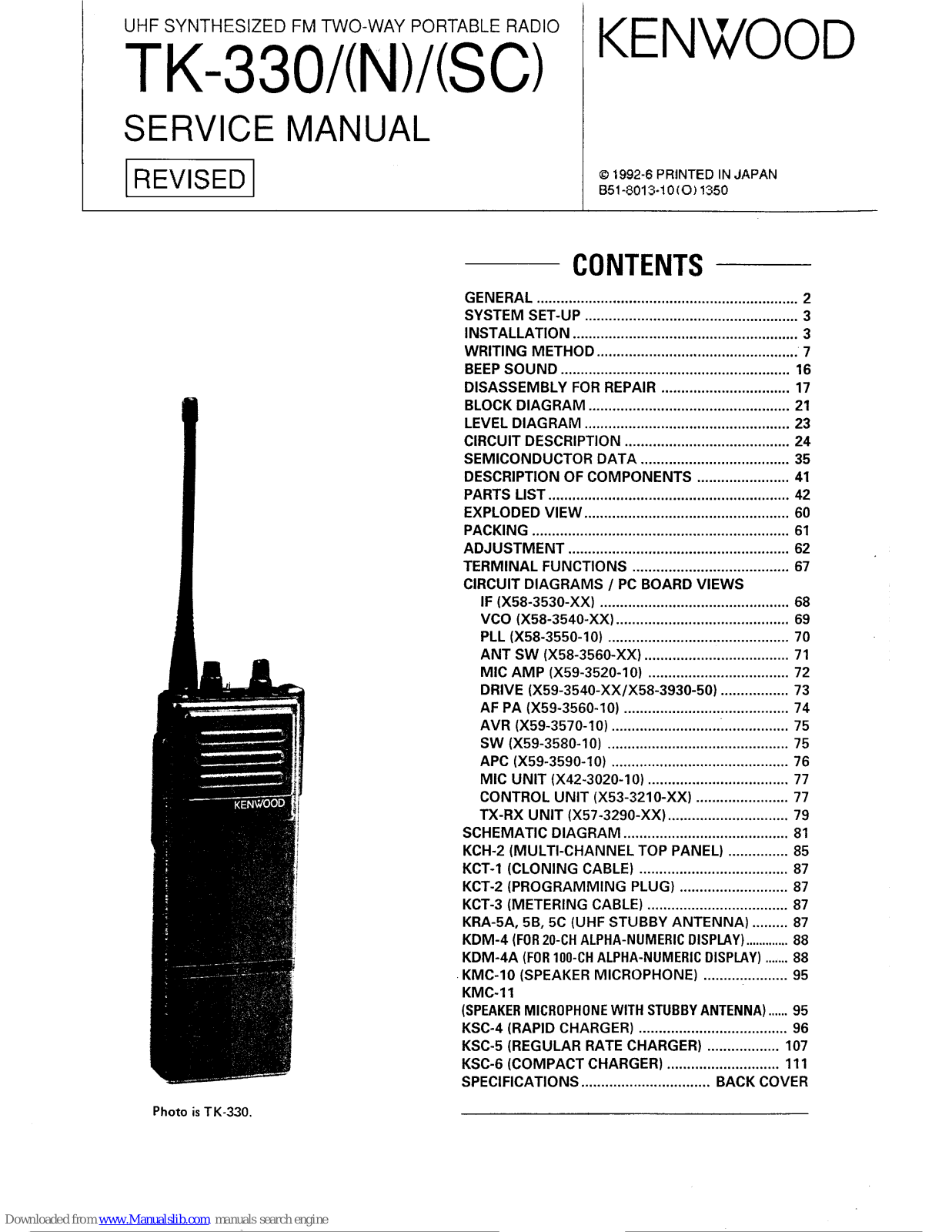 Kenwood TK330, TK330N, TK330SC Service Manual