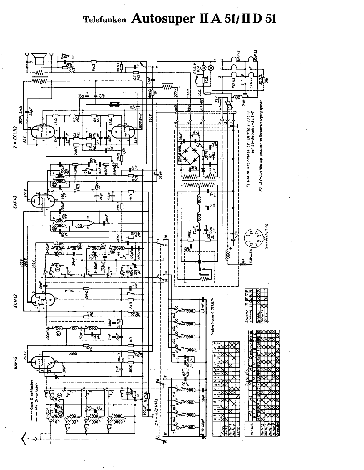 Telefunken Autosuper IIA 51, Autosuper IID 51 Cirquit Diagram