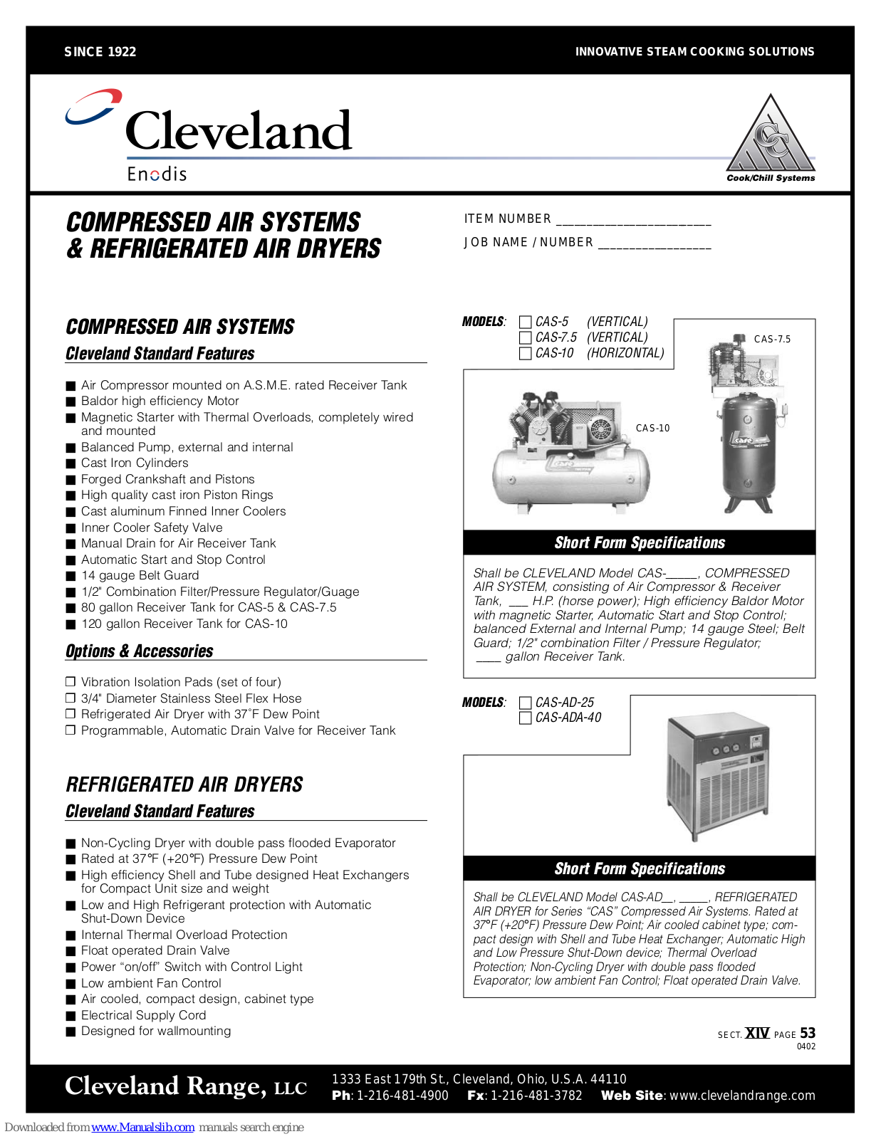 Cleveland CAS-10, CAS-5, CAS-7.5 Specifications