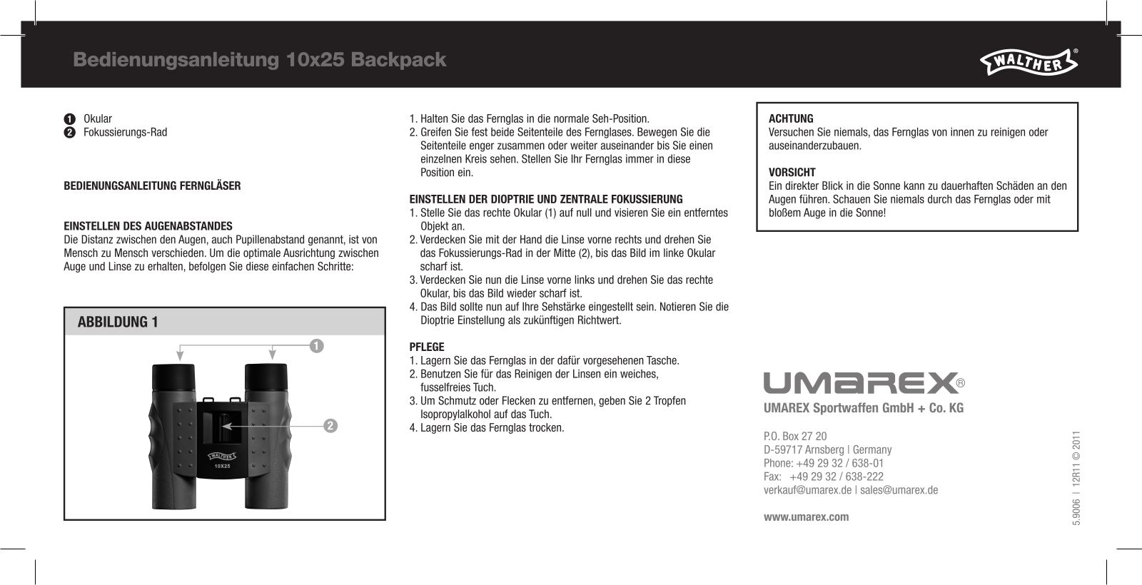 Walther Backpack 10 x 25 User guide