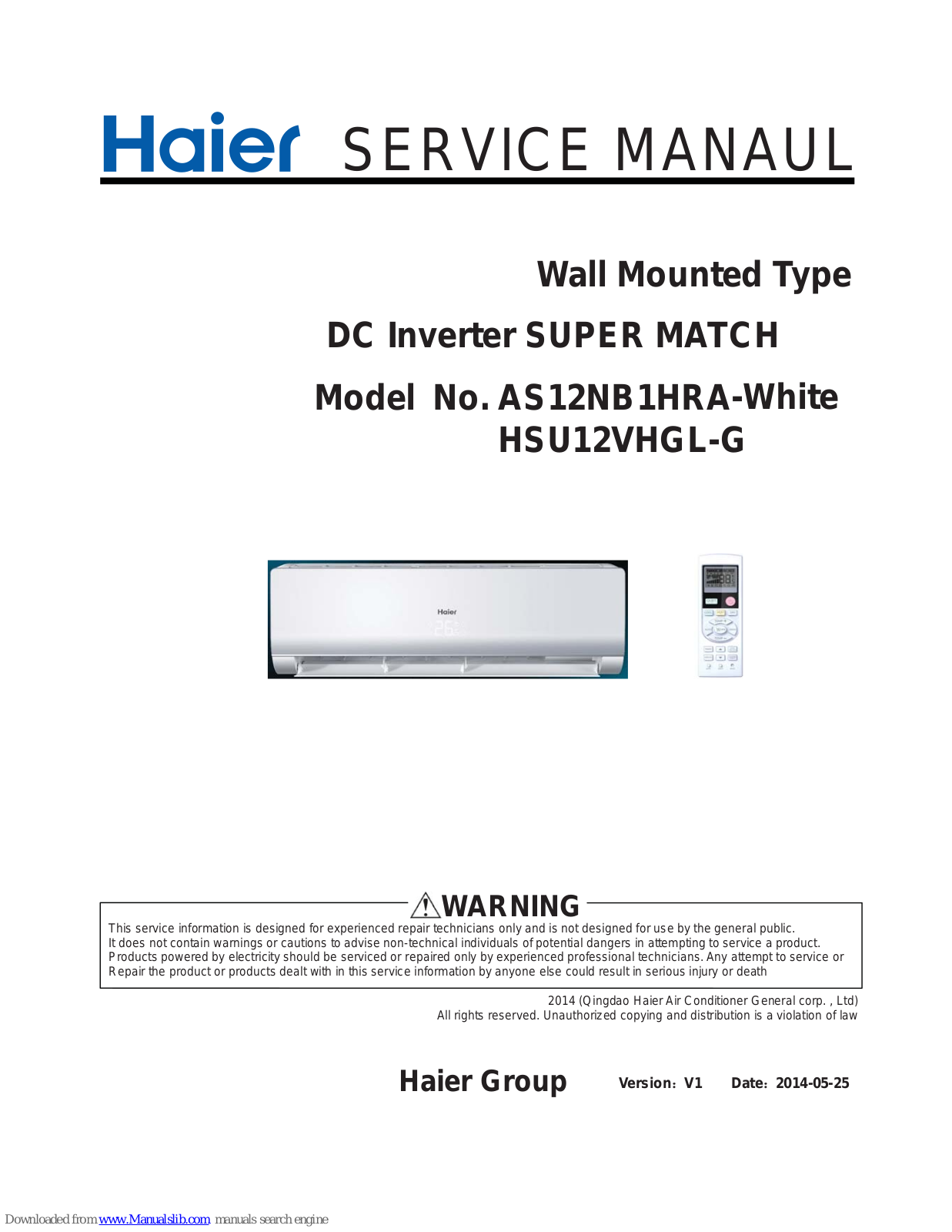 Haier AS12NB1HRA-White, HSU12VHGL-G Service Manual