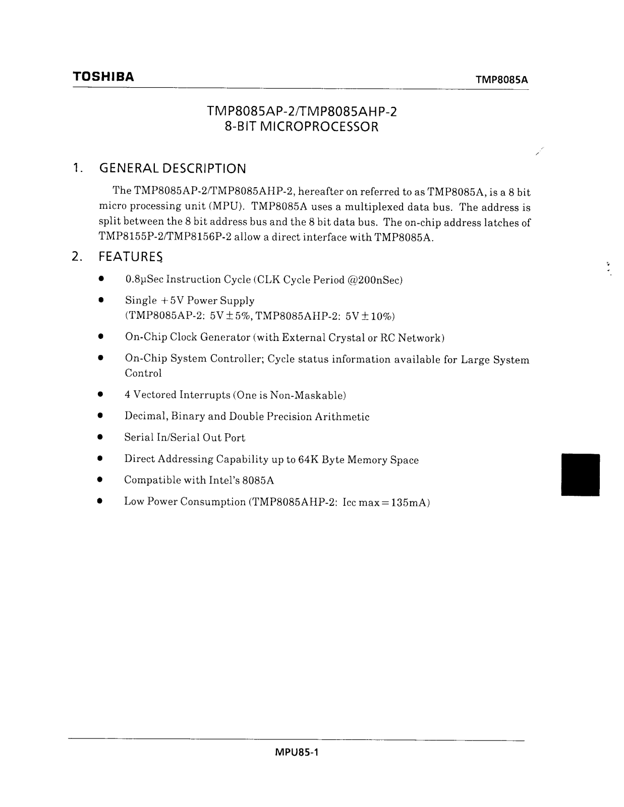 Toshiba TMP8085AHP-2 Datasheet