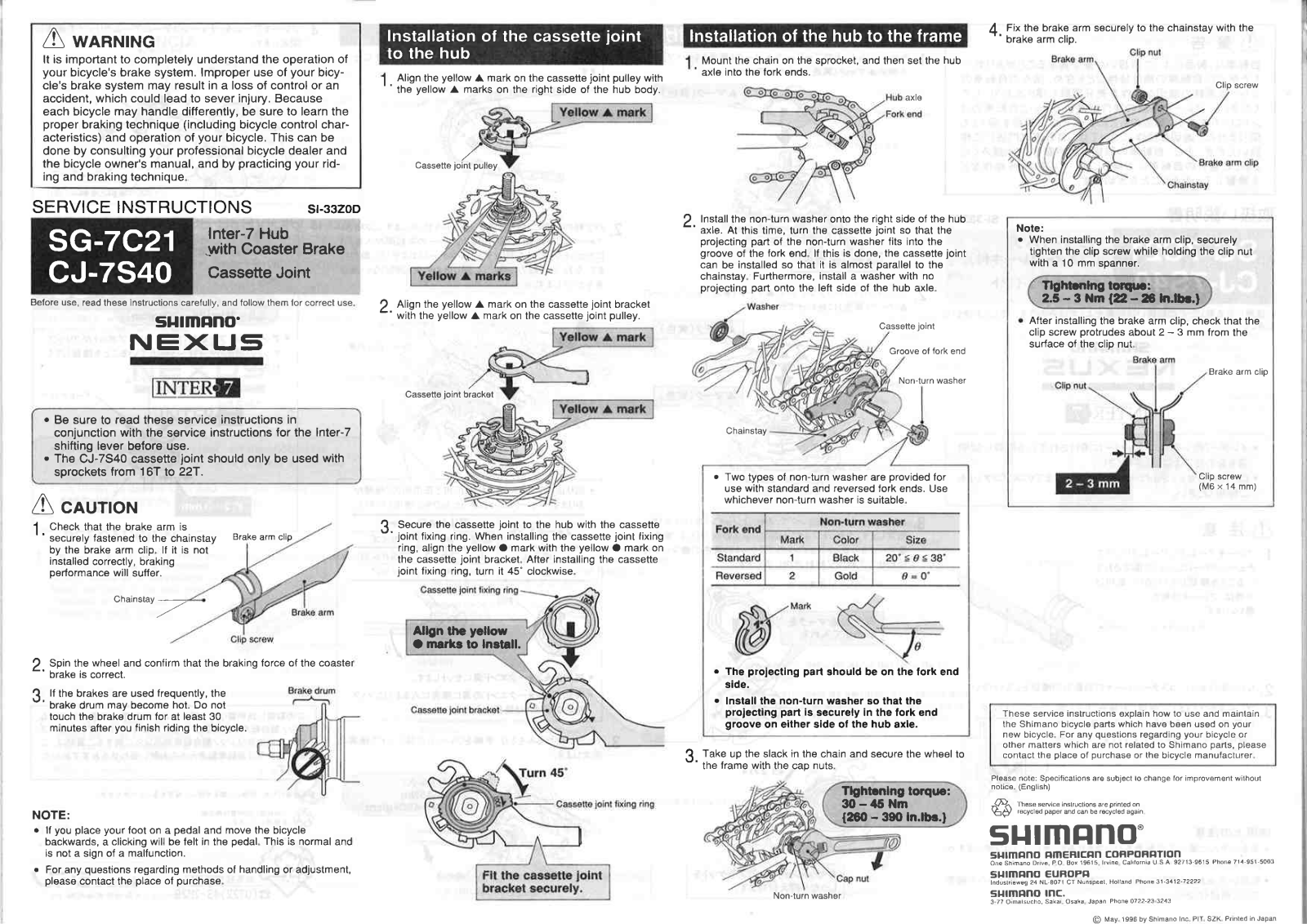 Shimano CJ-7S40, SG-7C21 Service Instructions - ManualMachine.com