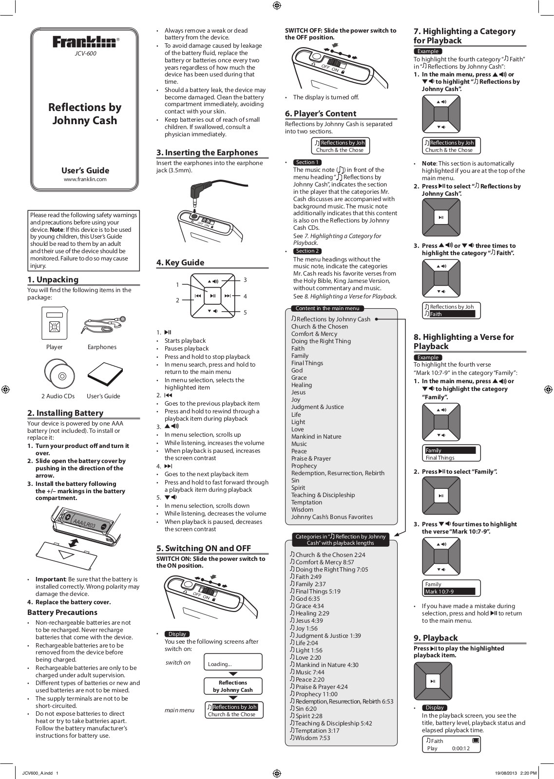 Franklin JCV-600 User Manual