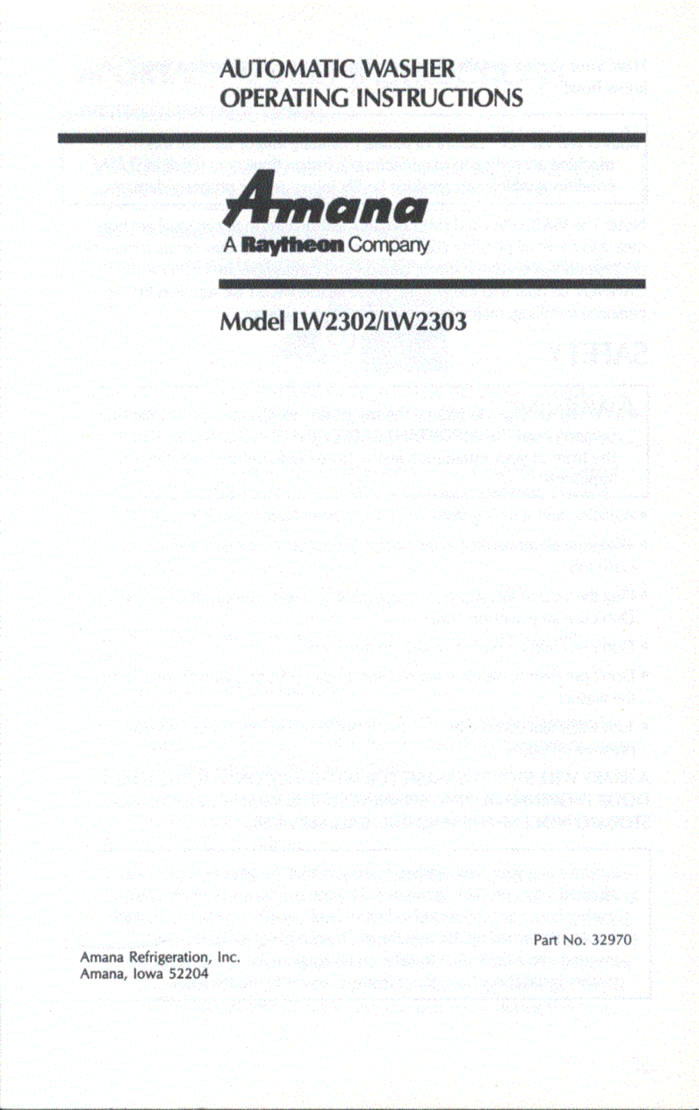 Amana LW2302W, LW2303W Owner's Manual