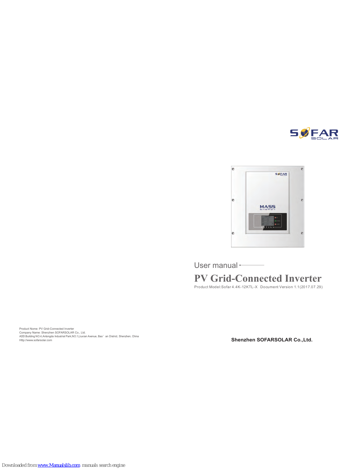 Sofarsolar Sofar 4.4KTL-X, Sofar 6.6KTL-X, Sofar 8.8KTL-X, Sofar 11KTL-X, Sofar 12KTL-X User Manual - ManualMachine.com
